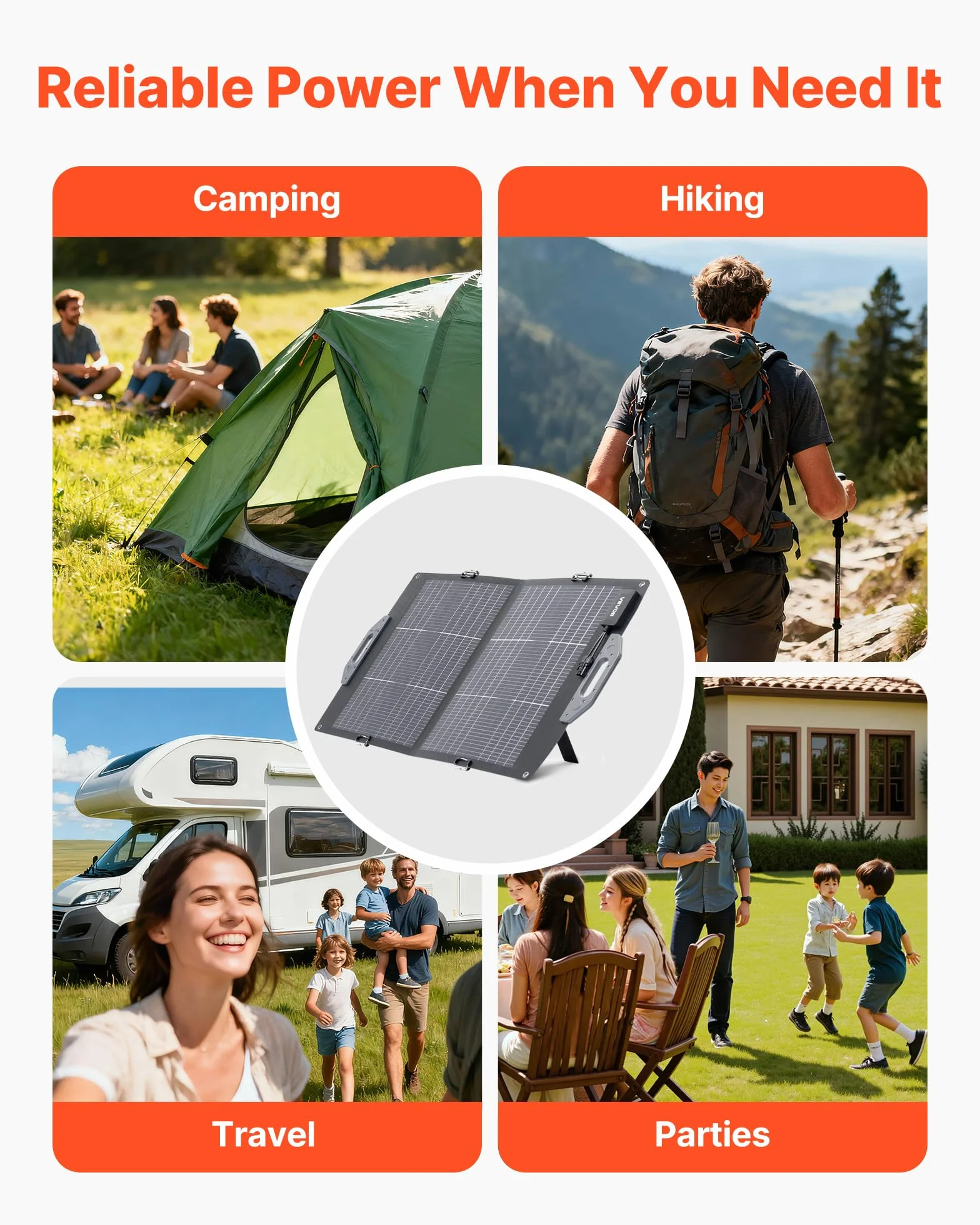 VEVOR Placa Solar Plegable 100W, Panel Solar Portátil con Célula Fotovoltaica Bifacial, Salidas de USB MC4 DC, IP65 Impermeable, Compatible con Estaciones de Energía Autocaravanas Acampada Viajes