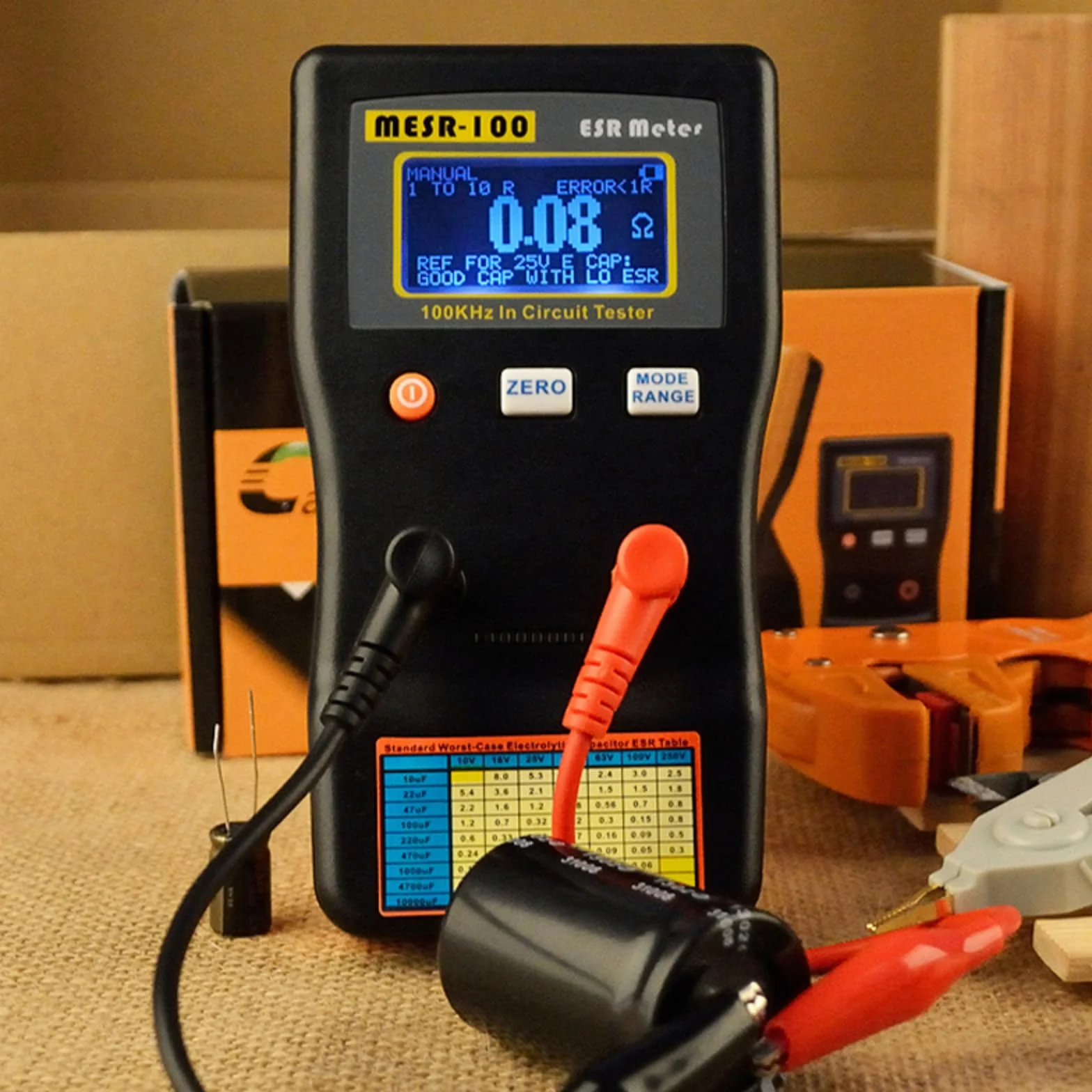MESR-100 Digital ESR Medidor, Automático Rango 0,001 a 100 Ω Probador De Capacitancia Probador De Condensadores De Resistencia Medidor De Ohmios Bajos para Reparación Tv/Lcd/Placa de Audio