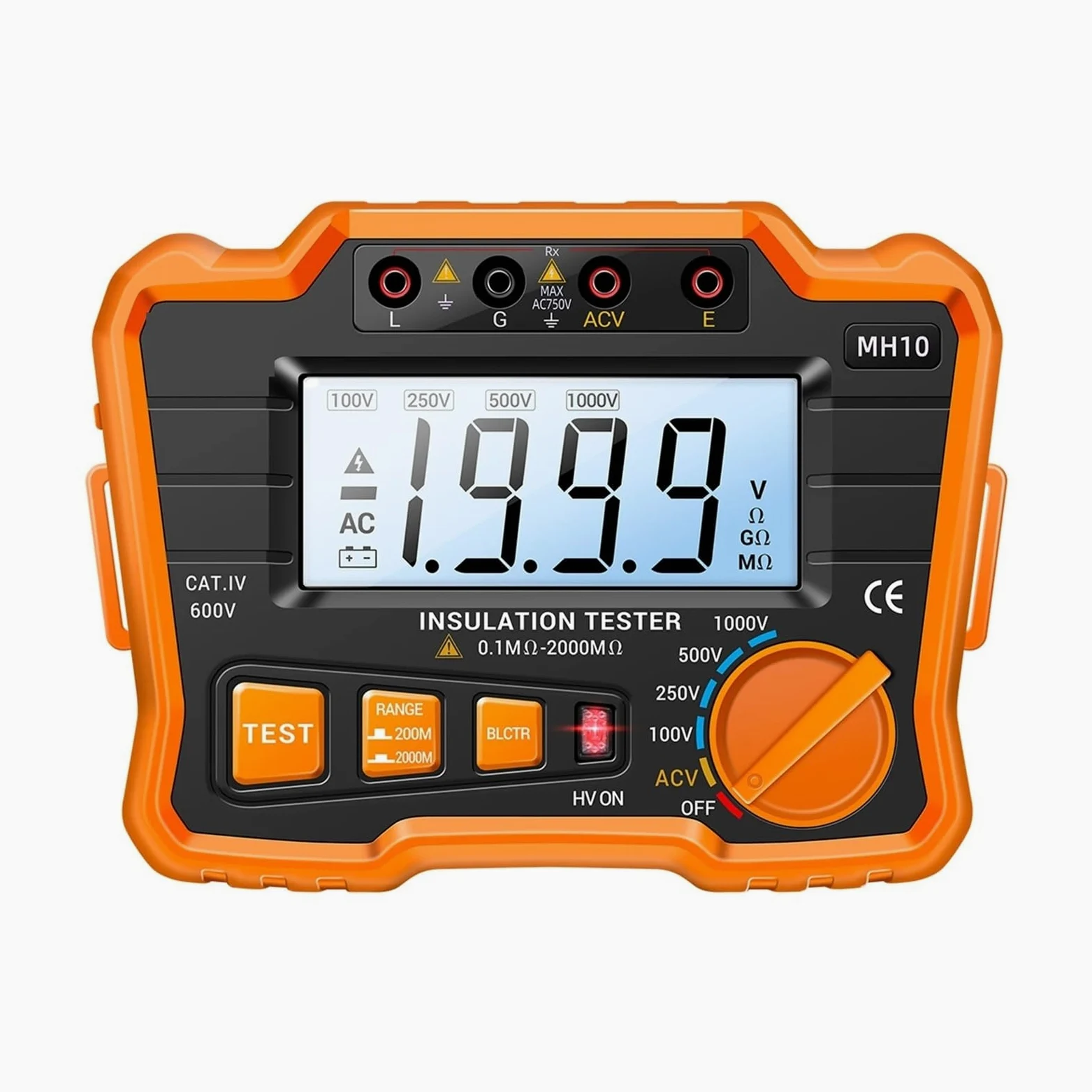 Probador Megger Megóhmetro digital MH10, comprobador de resistencia aislamiento, multímetro con pantalla LCD(Oranje)