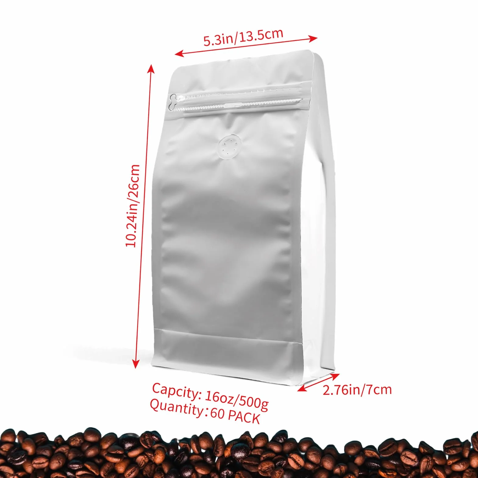 HUAYANG Bolsas de Café Estándar 60 uds Blanco con Válvula Resellable Cremallera
