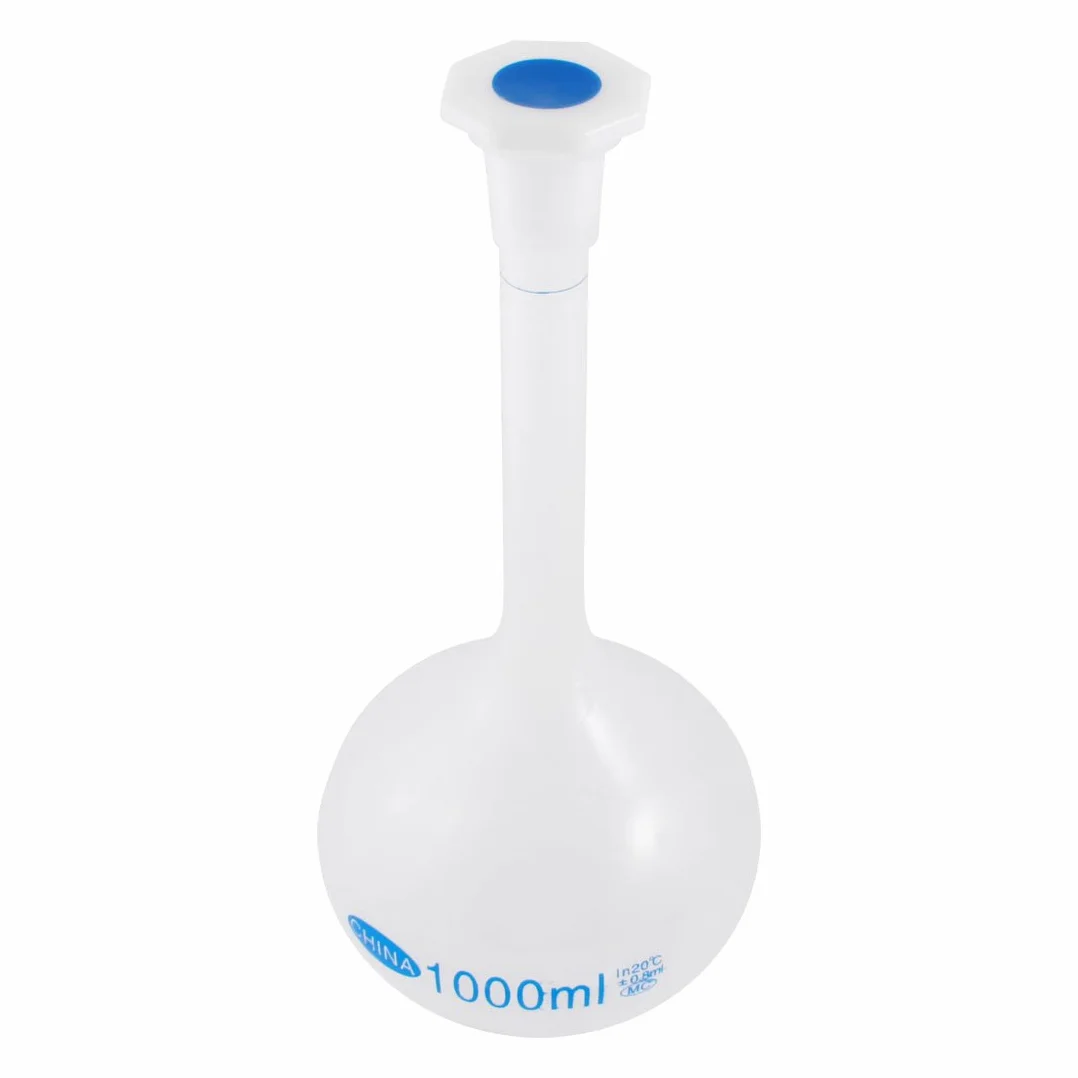 Matraz aforado 1000ml de laboratorio con tapón de plástico volumétrica