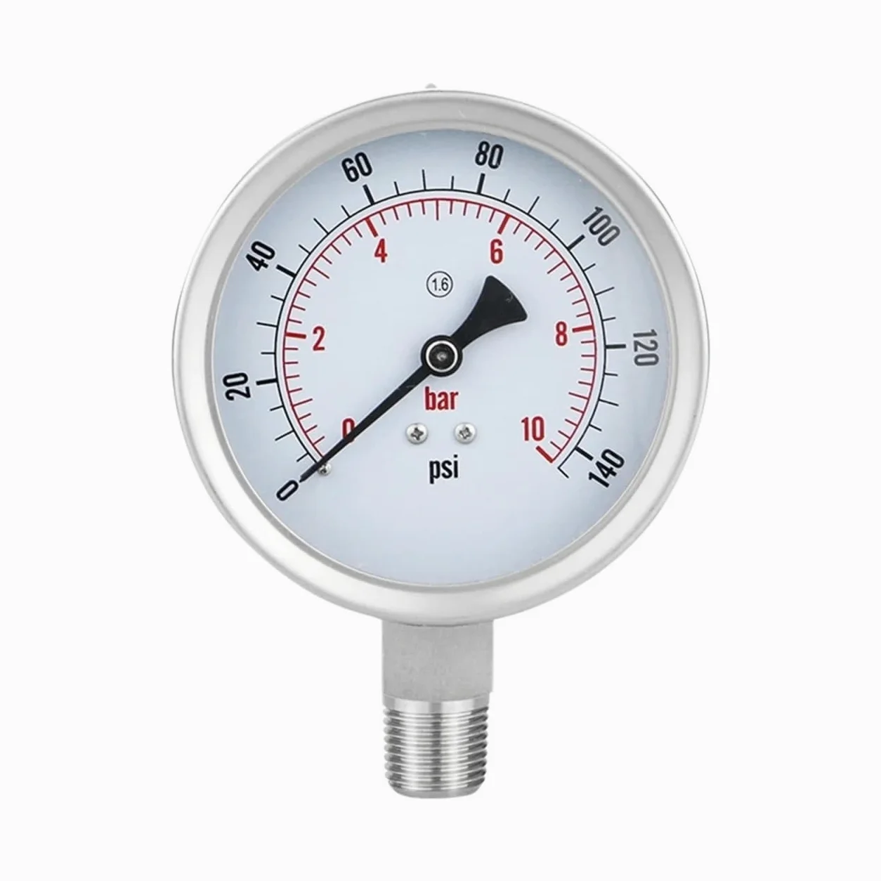 Manómetro de 100,5 mm para Filtro de Tanque, dial de presión de Agua, manómetro hidráulico, Rosca Zg1/2-40-200 ℃, 1-2500 Bar (Color: NPT 1-2 con Aceite, tamaño: 0-6 Bar)