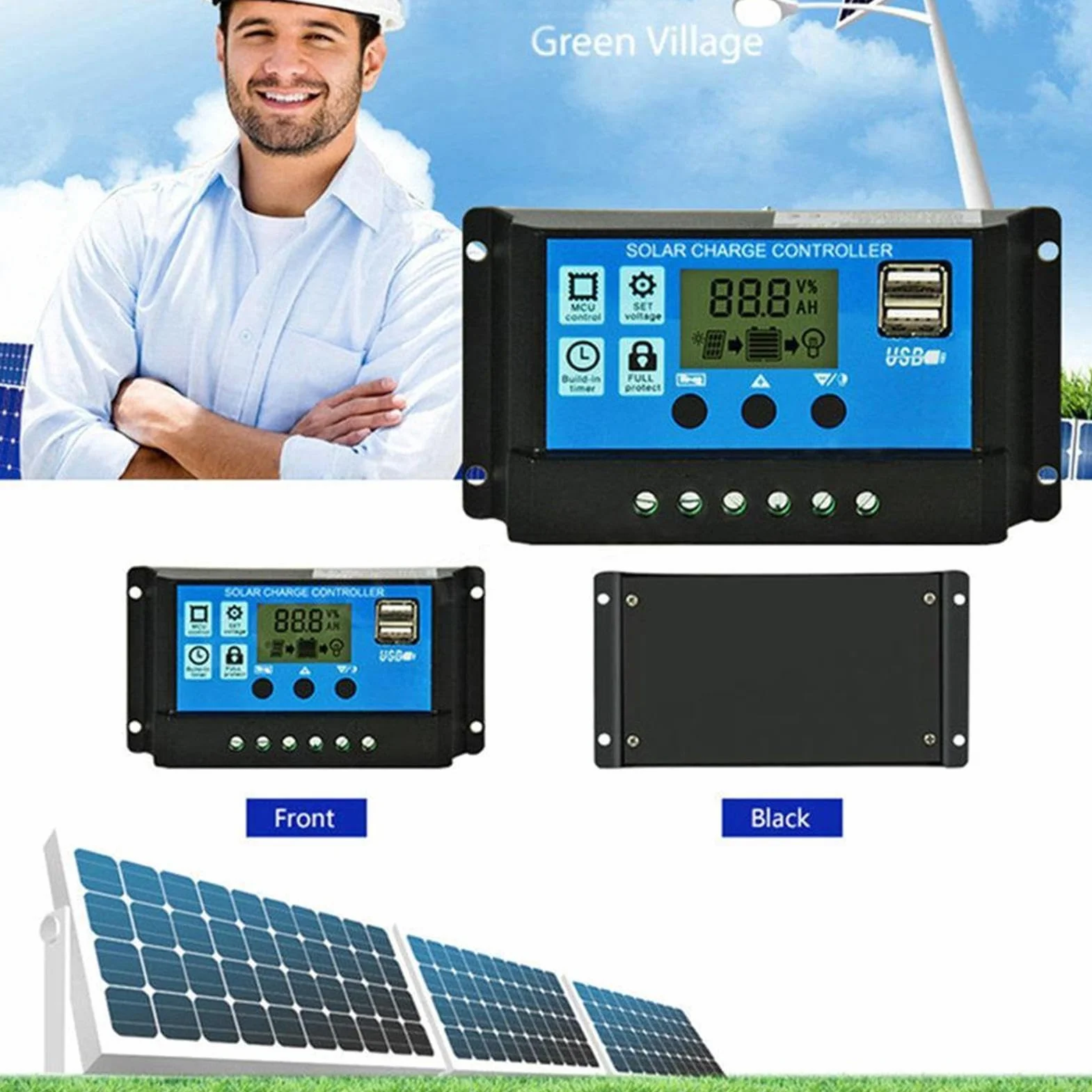 Placa Solar Con Bateria Y Enchufe 220v, Baterias Solares Para Casa, Kit Placa Solar, Inversor Y Cargador De 300 W,Convertidor De CC 12 V A CA 110 V/220 V, Con 2 Puertos USB Y Pantalla LED