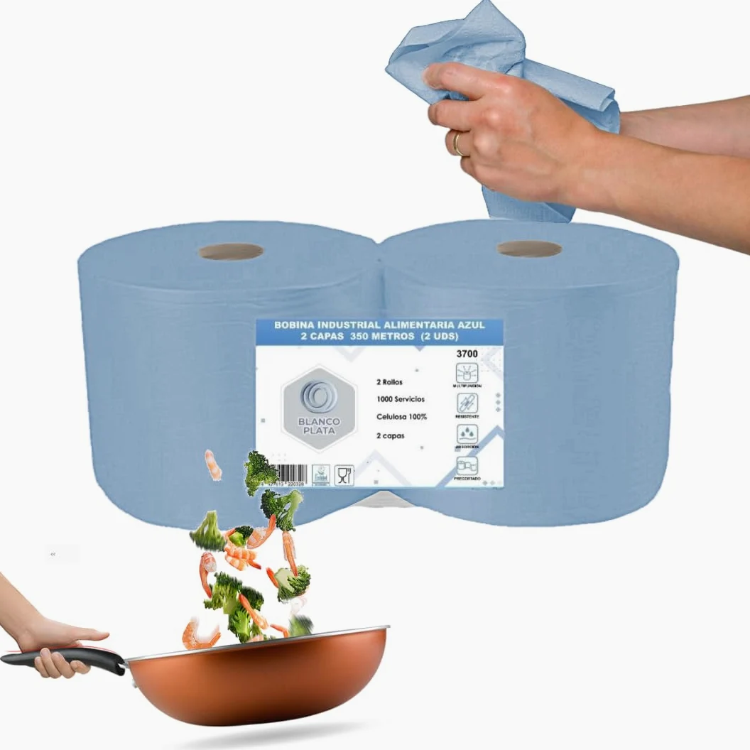 Bobina Papel Industrial Blancoplata (2 Bobinas Azules de 350m, 6,6kg en total)
