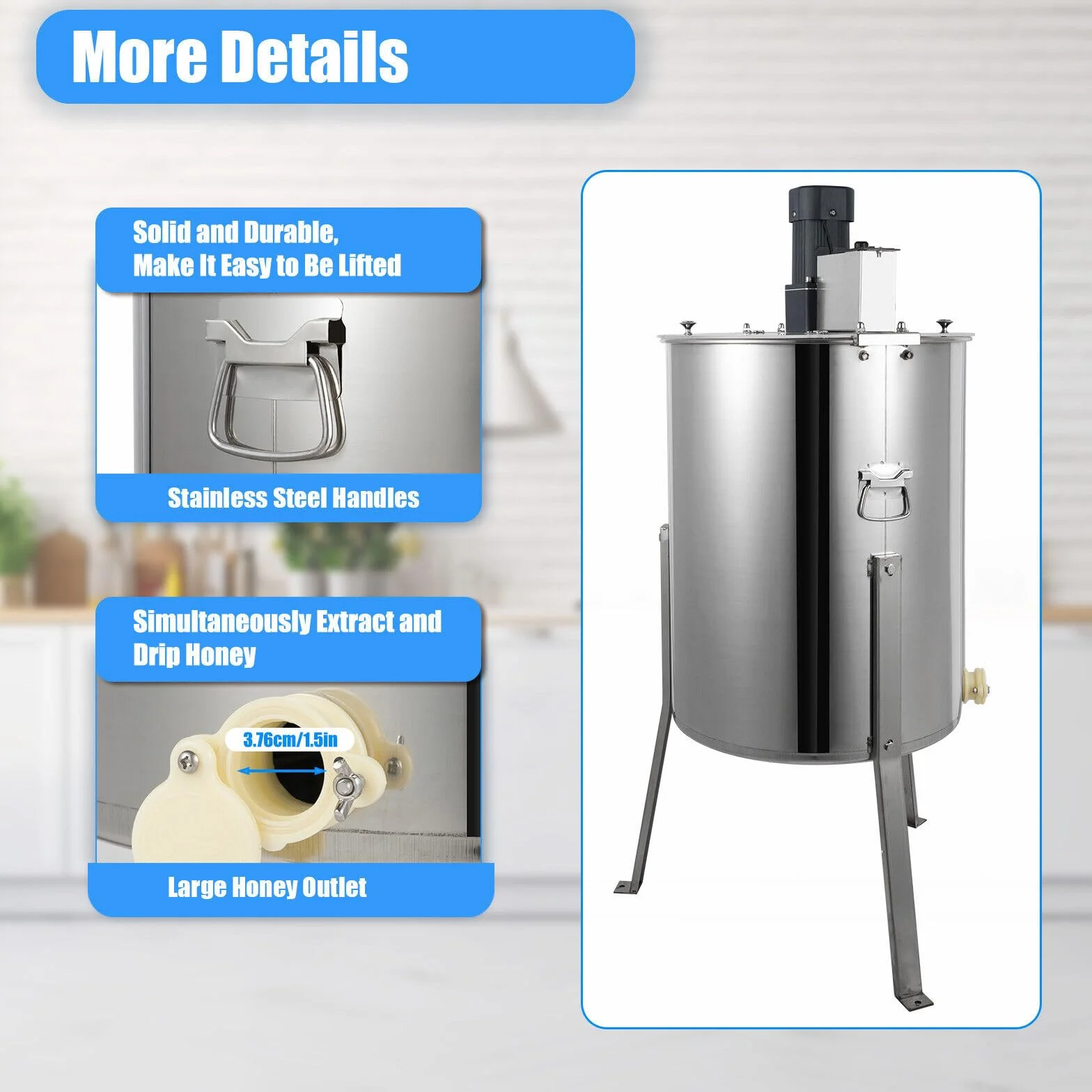 Centrifugadora eléctrica de miel, 4 marcos, 4 panales, acero inoxidable, 120 W, 220 V, máquina eléctrica para cosechar miel, extractor de miel para apiario