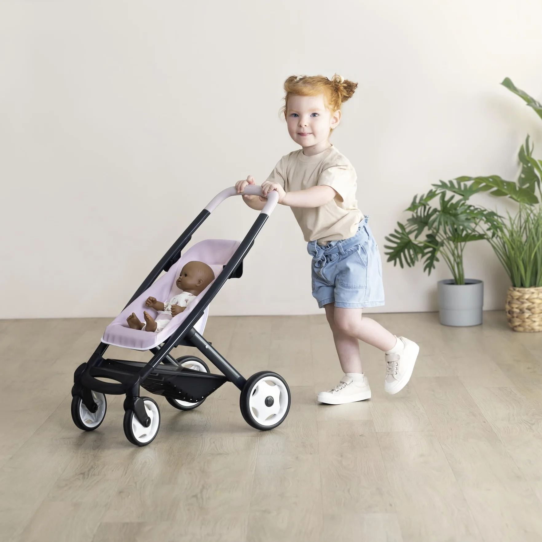 SMOBY Carrito Combi 3 en 1 Maxi-Cosi Rosa Capazo extraíble Silla de Paseo Cochecito para muñecas 42 cm Desde 3 años