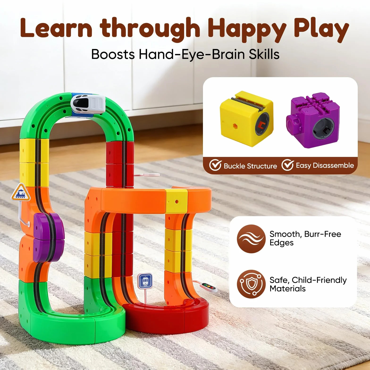 Juego de Trenes de Cubos mágicos 123 Piezas, Tren eléctrico 3D, Pista Flexible, Juguete construcción motorizado