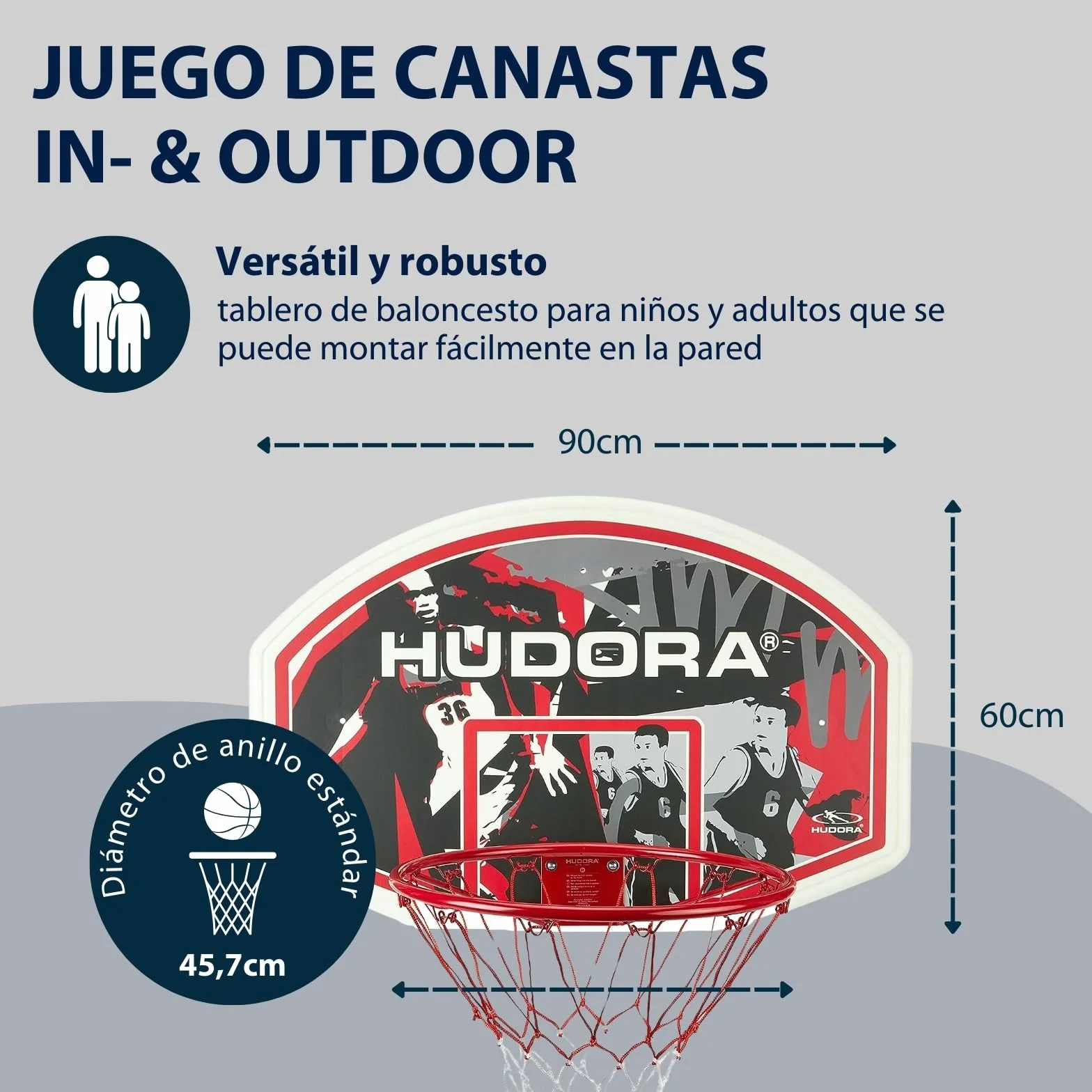 HUDORA Juego de canasta de baloncesto interior exterior con tabla y material de fijación