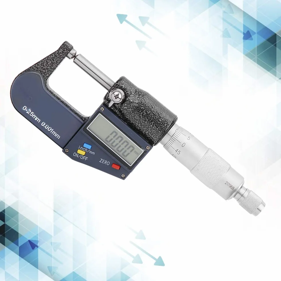 Micrómetro, Micrómetro Doble Cabeza Redonda Digital Acero Inoxidable con Llave, Rango 025mm Resolución Métrica 0.001mm/0.0005in, Micrómetros Exteriores