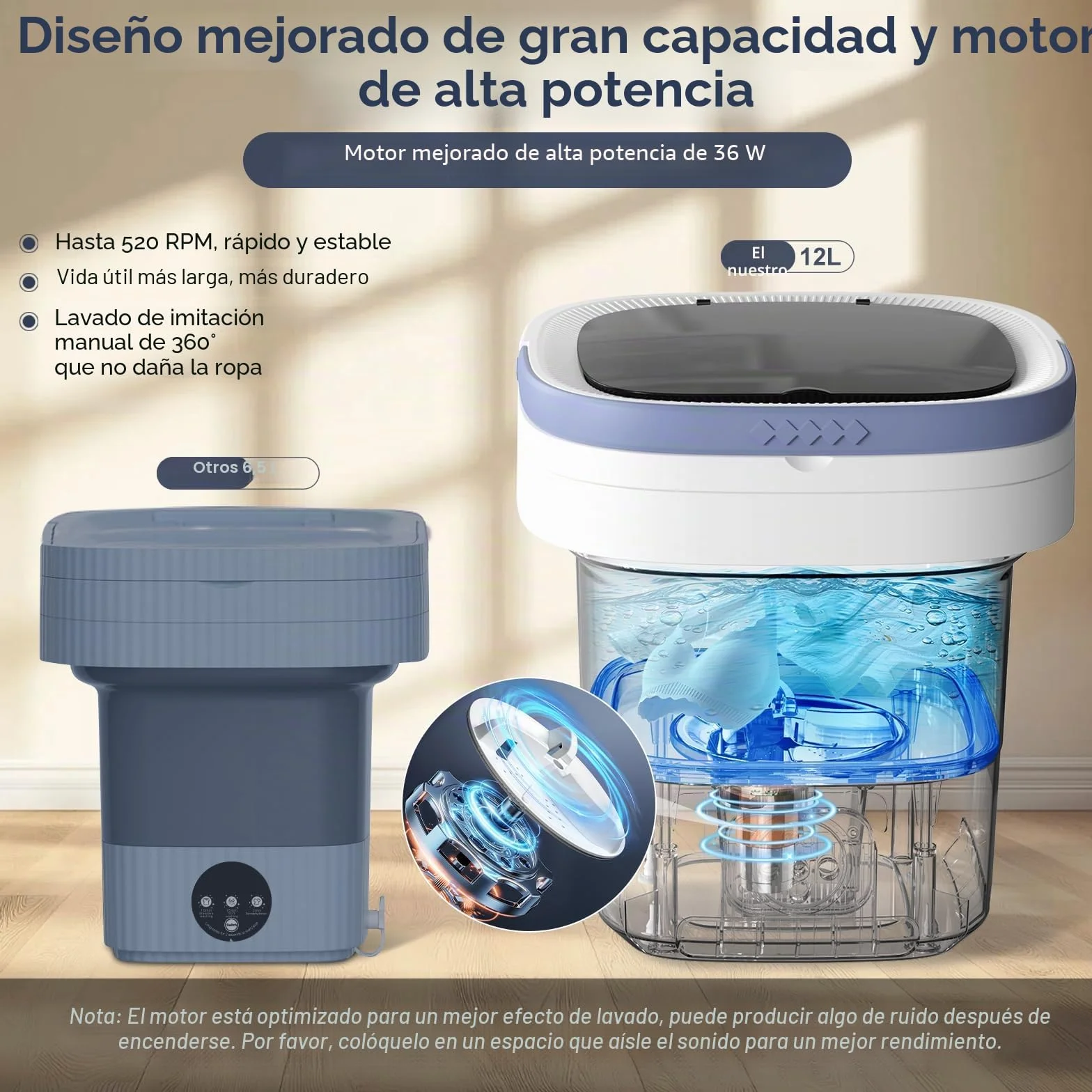 Lavadora Portátil 12L Mini Lavadora Pequeña con Centrifugado y 3 Modos de Limpieza, Plegable para Apartamentos (Púrpura)