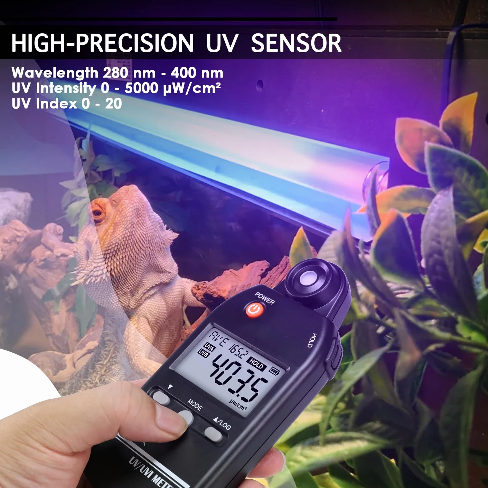Medidor UV digital UVB 280-400 nm UV/UVI conmutable 0-5000 μW/cm² detector registro datos 100 grupos