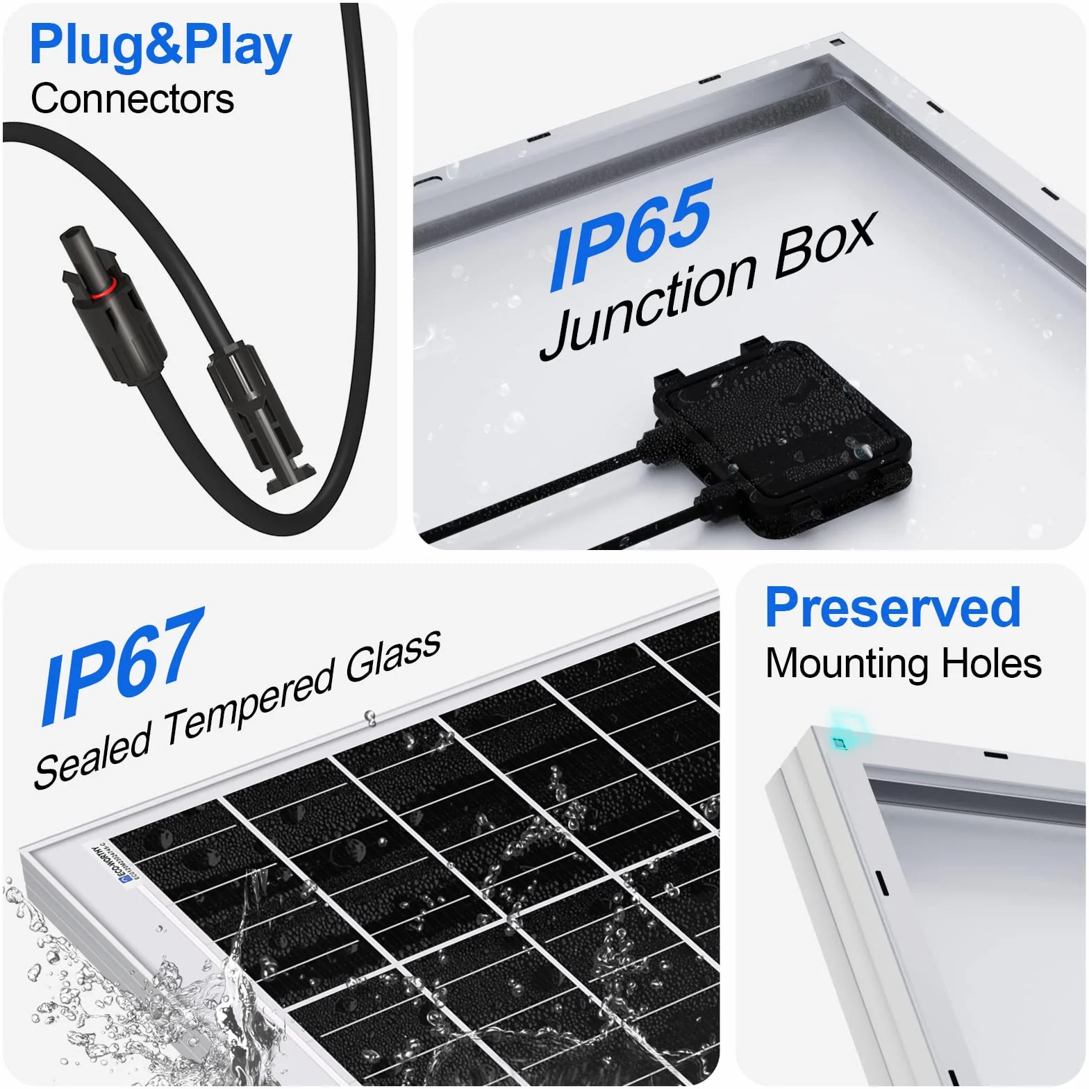 ECO-WORTHY 480W 24V 2KW-h/día kit solar con bateria sistema completo para el hogar Shed:4pcs 120W panel solar monocristalino + 2pcs 50AH batería de litio + 60A controlador solar + 1500W inversor