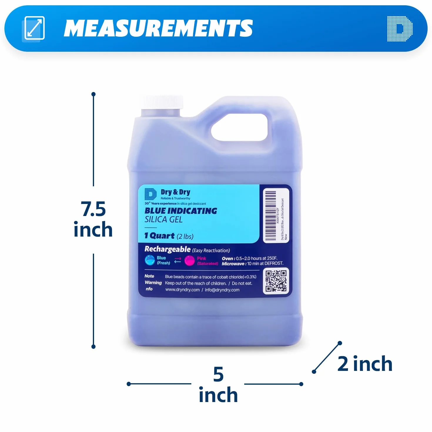 Dry & Dry Cuentas de gel de sílice indicadoras de desecante, 2 libras, reutilizables, azul