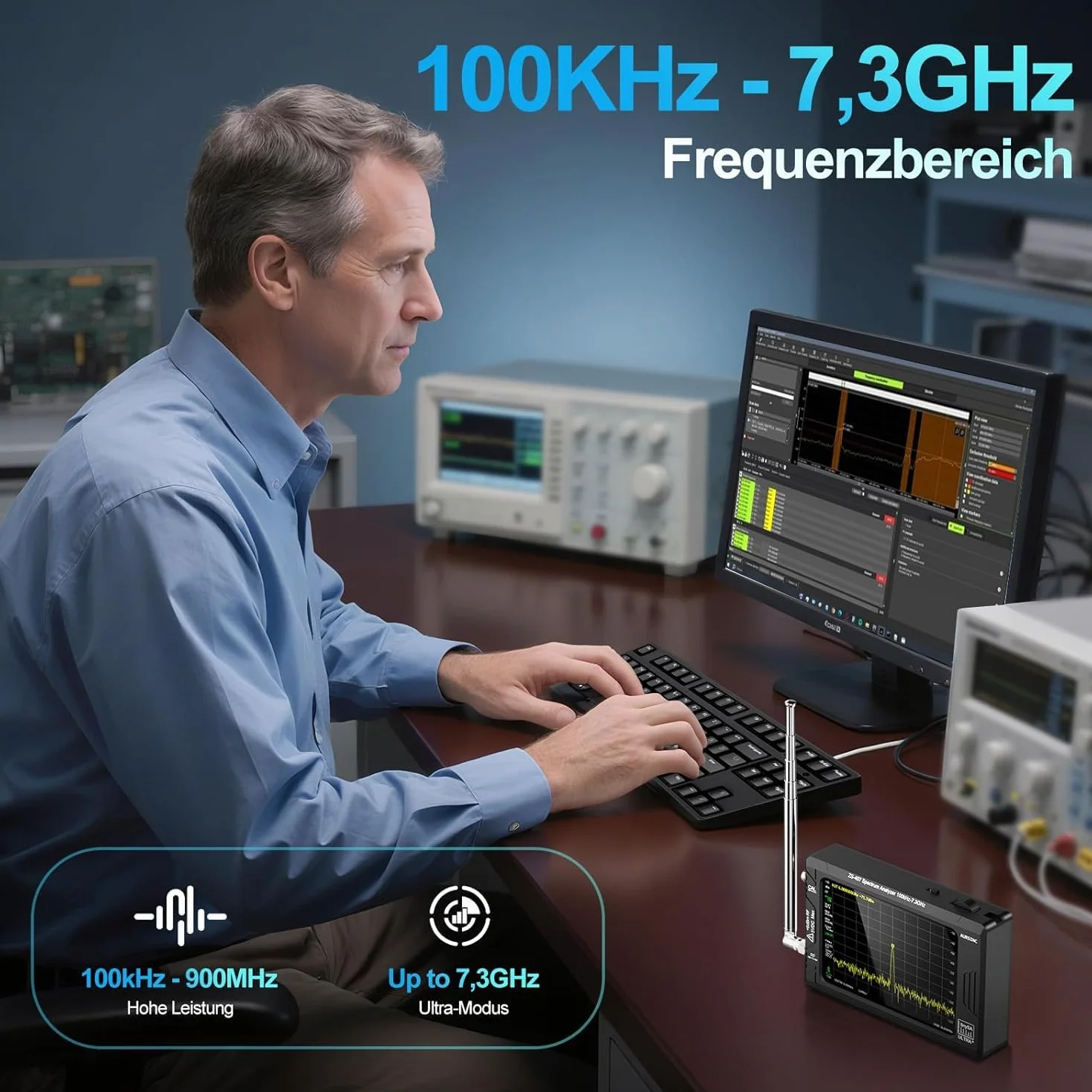 AURSINC TinySA Ultra+ ZS407 Analizador de Espectro 7,3 GHz Versión 2025 V0.5.4, Pantalla Táctil 4", Generador de Señal RF 2 en 1 100kHz-900MHz, MF/HF/VHF/UHF, entrada