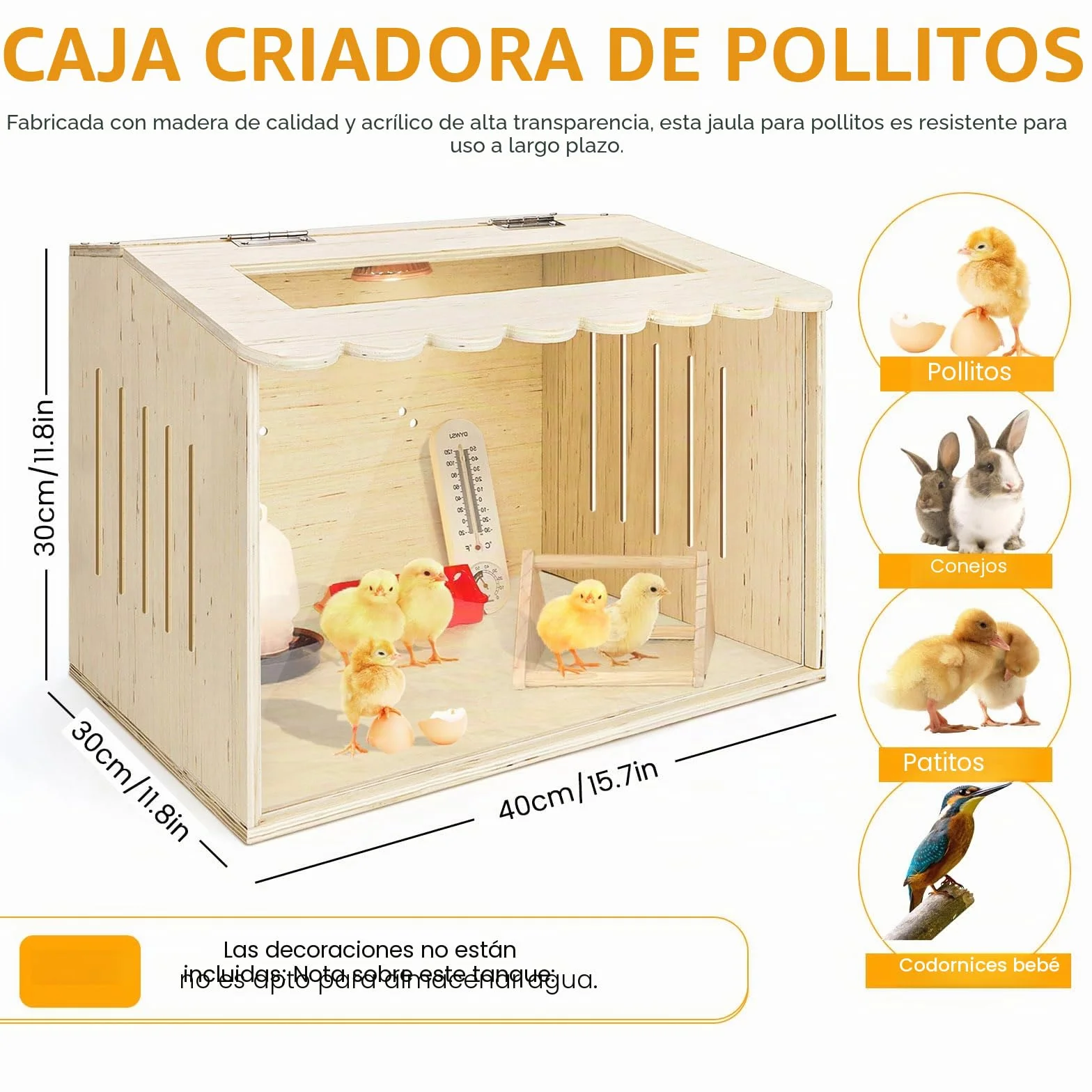 Jaula de codorniz de madera para hámsters, patitos, erizos, lagartos, gallinero (40 x 30 x 30 cm)