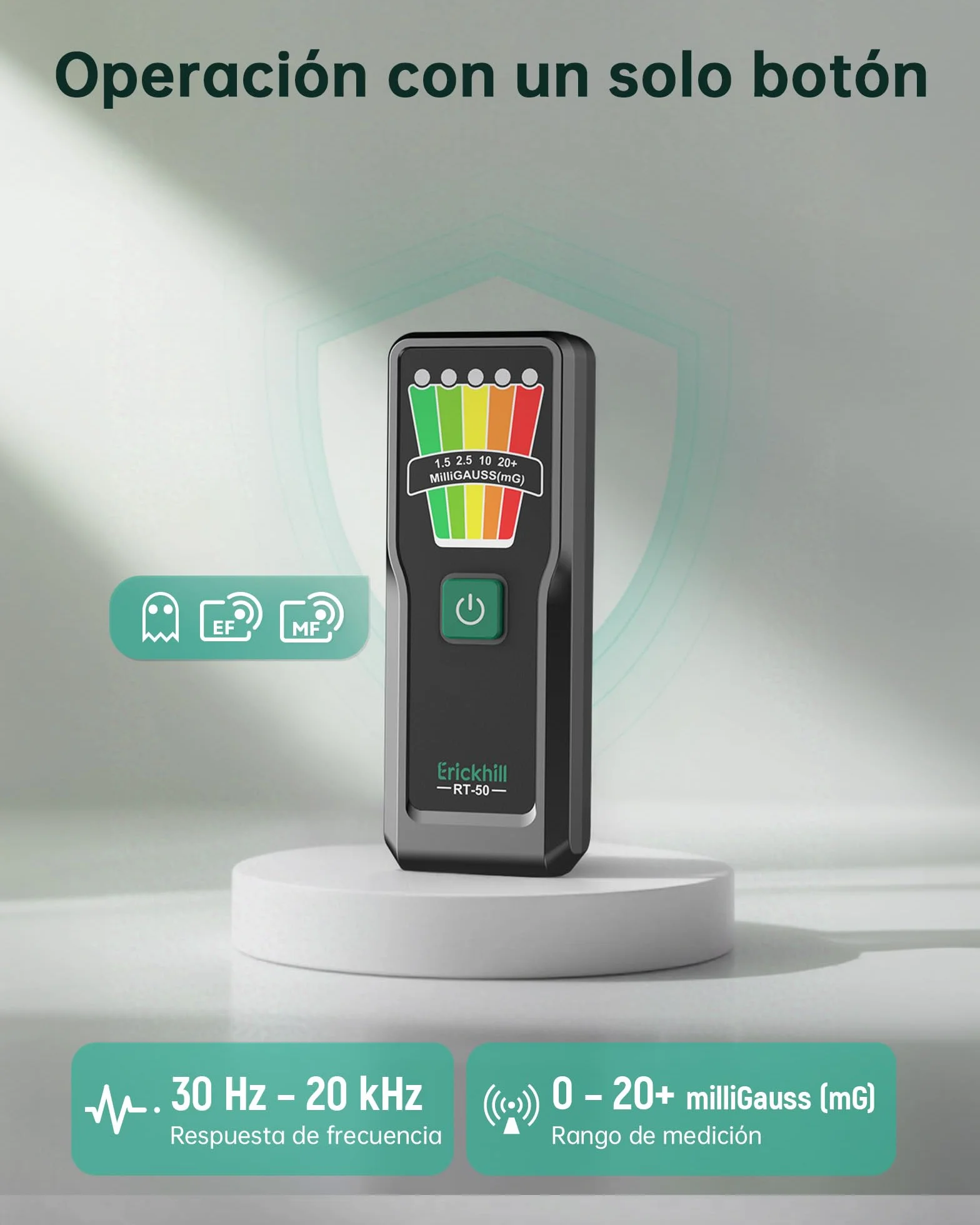 ERICKHILL EMF Medidor, Equipo de Caza de Fantasmas para Investigaciones Paranormales, Detecteur EMF Portátil 30Hz–20000Hz con 5 Niveles LED, Medidor de Radiación para Hogar, Oficina y Exteriores