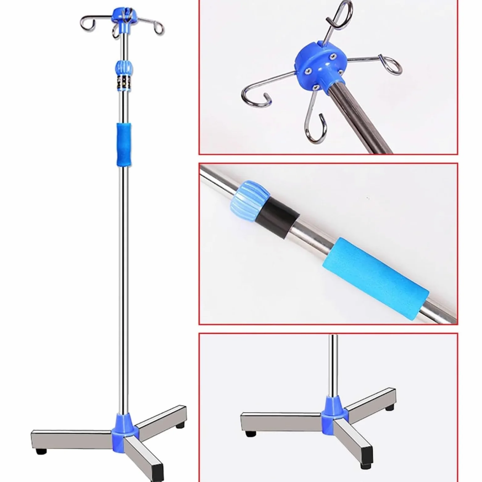 Soporte Porta Portasueros médico con ruedas, soporte intravenoso de altura ajustable de acero inoxidable con bandeja y ganchos for el hogar hospitalario portatil