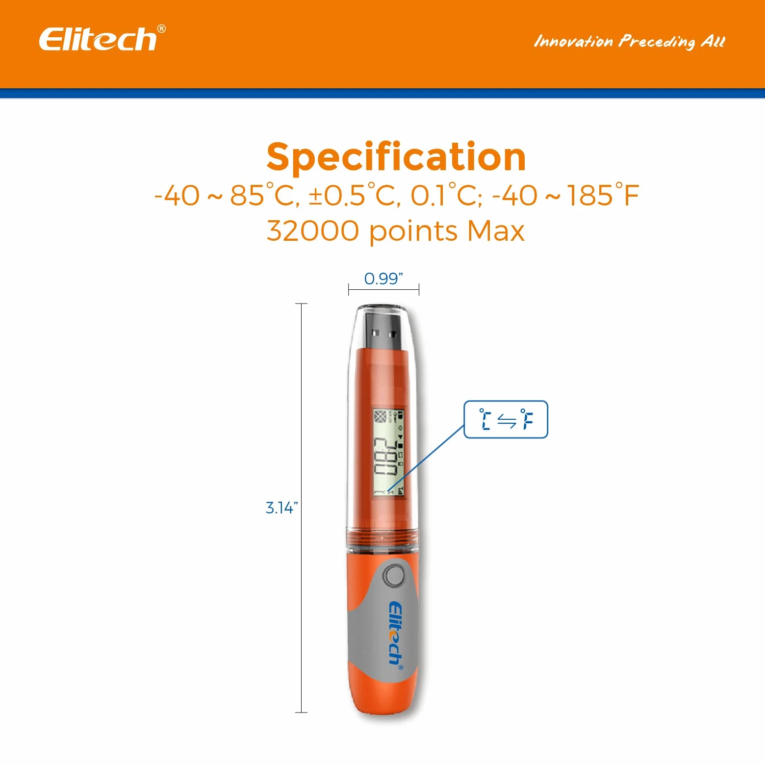 Elitech RC-51 PDF, registrador de datos de temperatura USB, grabador reutilizable, estilo de bolígrafo, 32000 puntos de registro