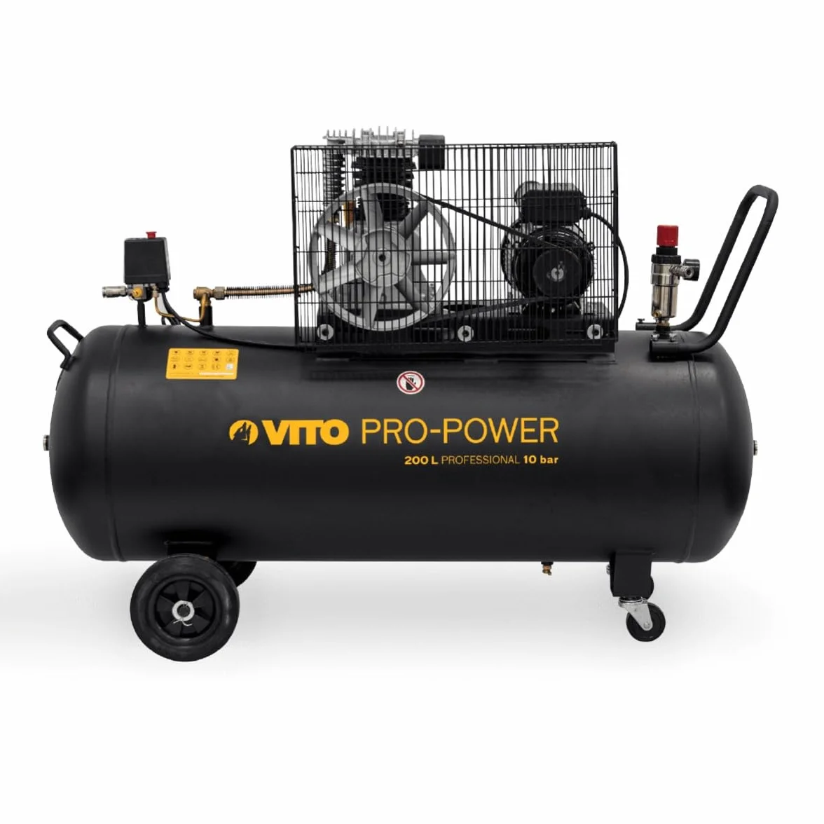 VITO Black Series - Compresor de aire (200 litros, 10 bares, 230 V, 4 CV, 10 bares de presión de funcionamiento (máx. 12 bares), 400 l/min, compresor de aire de 200 L, lubricado con aceite, compresor