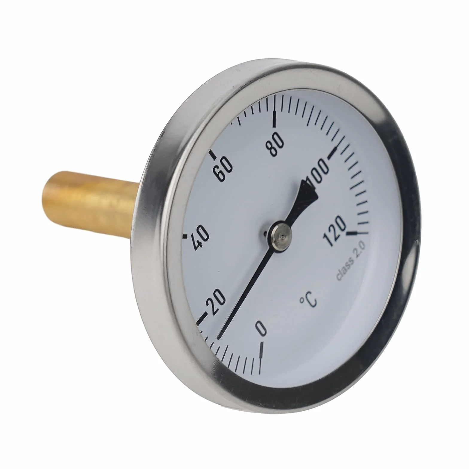 Termómetro bimetálico 63 mm acero inoxidable latón 1/2 pulgada 0-120 °C para calderas
