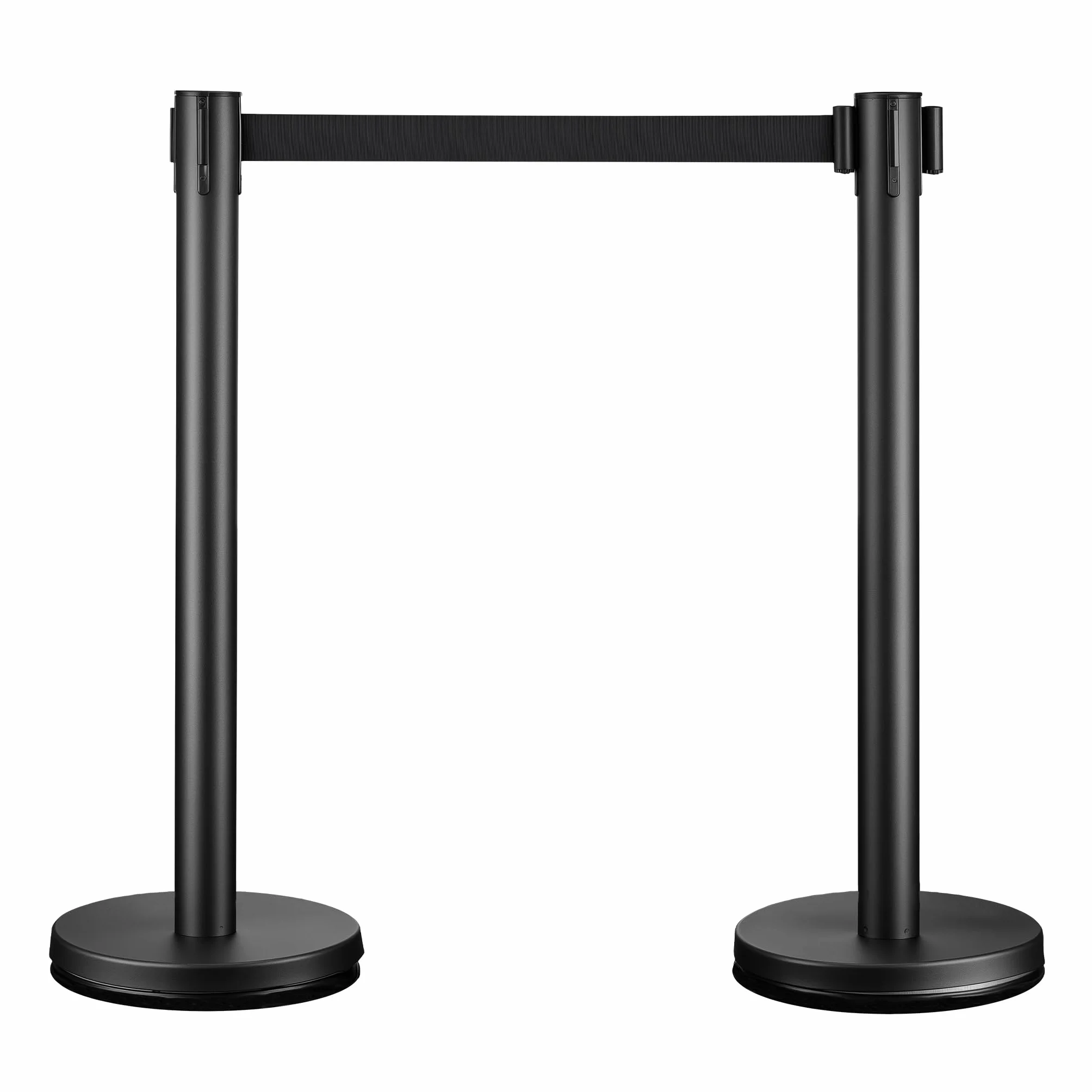 Wiltec Juego de 2 postes separadores con cinta retráctil 200 cm, acero inoxidable, negro