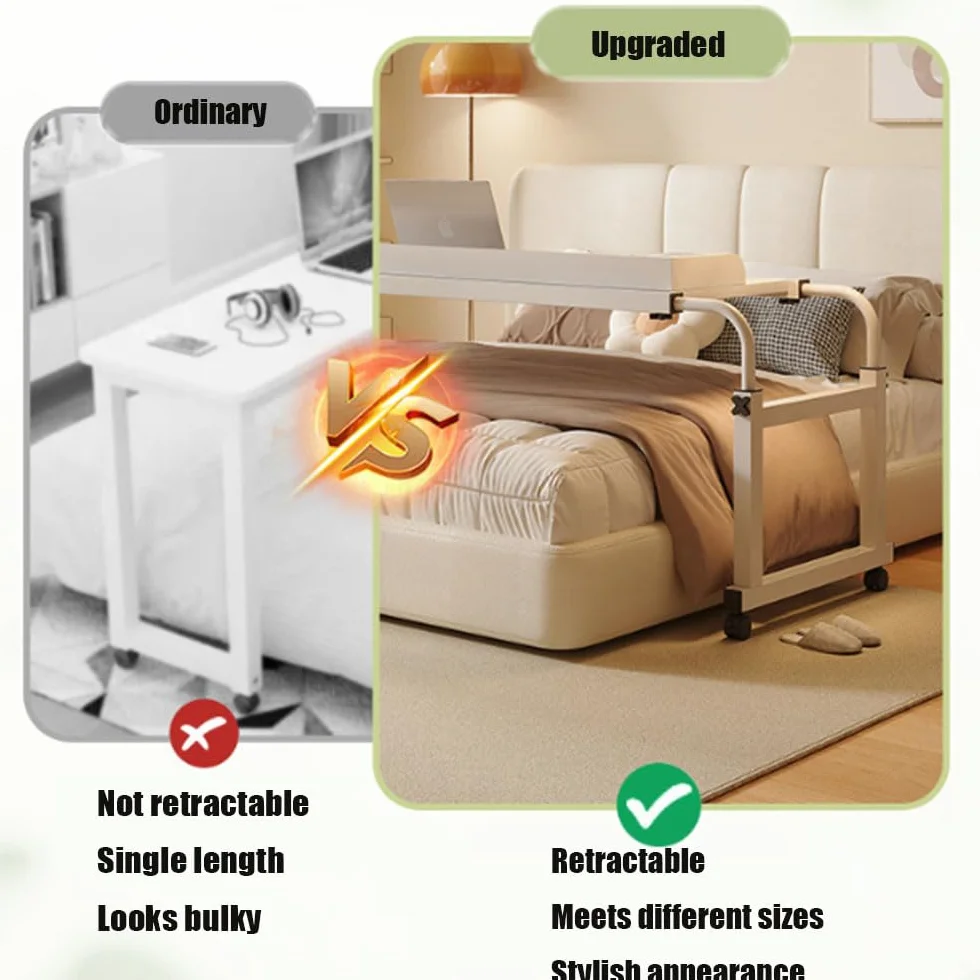 Mesa de Noche con Ruedas, Extensible, con Ruedas, para portátil, Mesa de Noche, Escritorio móvil, Mesa de Lactancia, Mesa para portátil, Bandeja con Ruedas para portátil y Escritura en la sa
