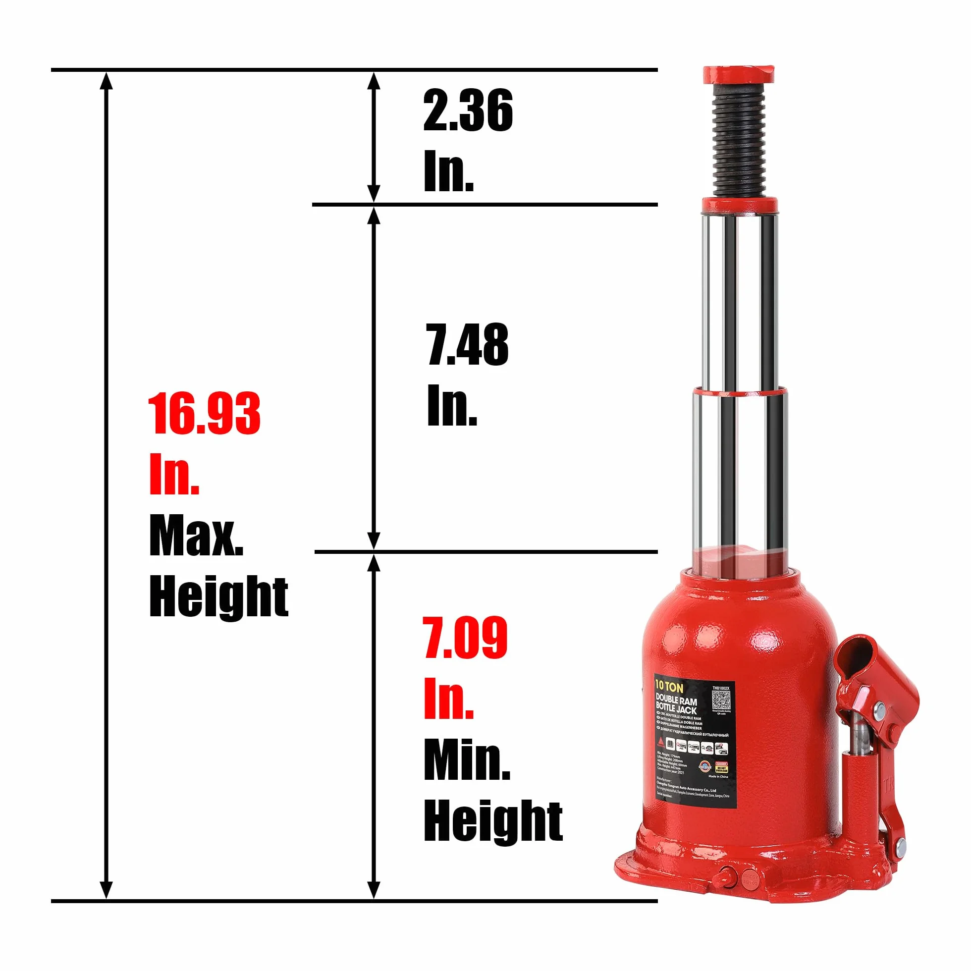 BIG RED Torin ATH81002XR Gato hidráulico soldado doble pistón 10 toneladas Rojo
