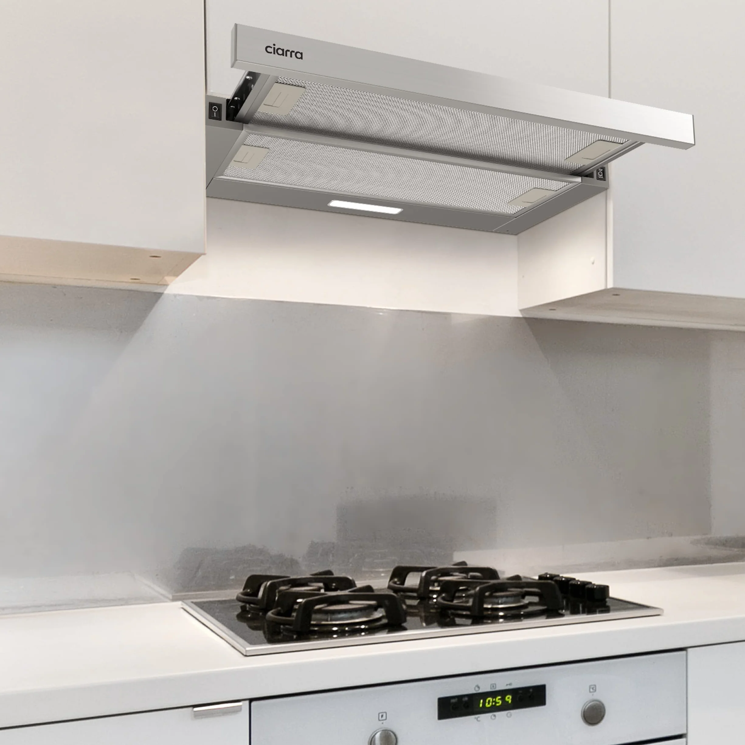 CIARRA AWS6906D Campana extractora plana 60 cm 391 m³/h recirculación filtro carbón activo integrada plateado