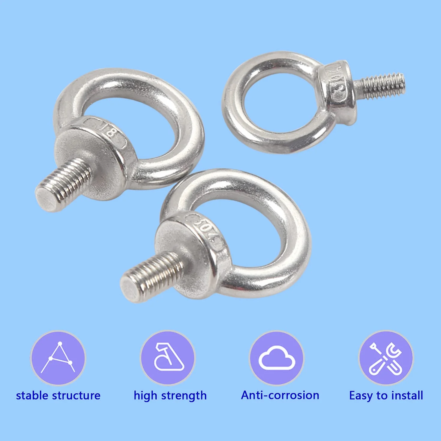 M10 * 18 304 tornillo de acero inoxidable Anillos Tornillos de cáncamo de elevación 2pcs Anillos cáncamos anillo roscado