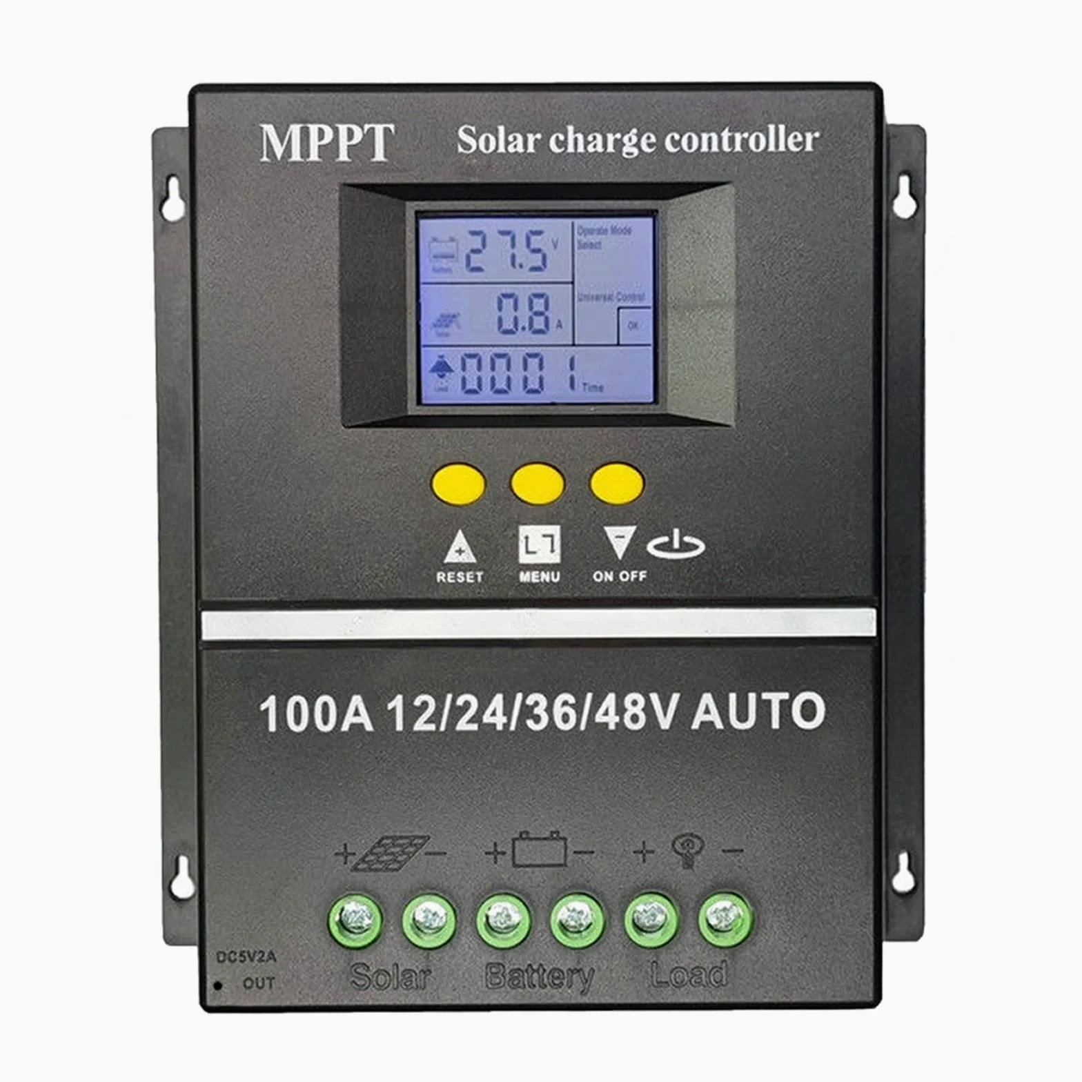 Controlador de carga solar, 100A/80A/60A MPPT/PWM Controlador de carga solar 12V/24V/36V/48V Controlador automático Cargador de batería solar fotovoltaica con LCD &USB doble(80A)