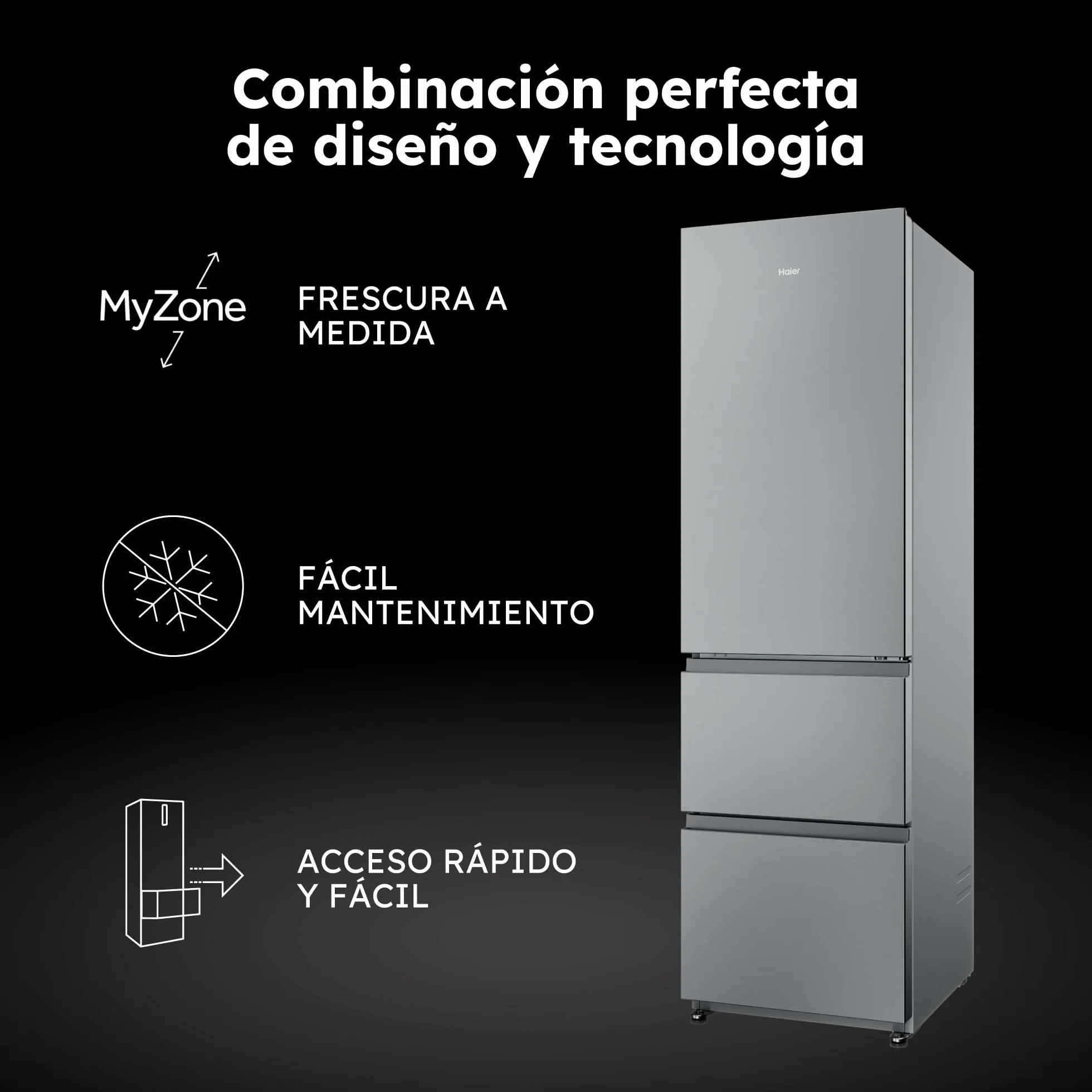 Haier Frigorífico Combi 3D 55 Series 3 HTR3518ENMX 303L Total No Frost Motor Inverter Inox