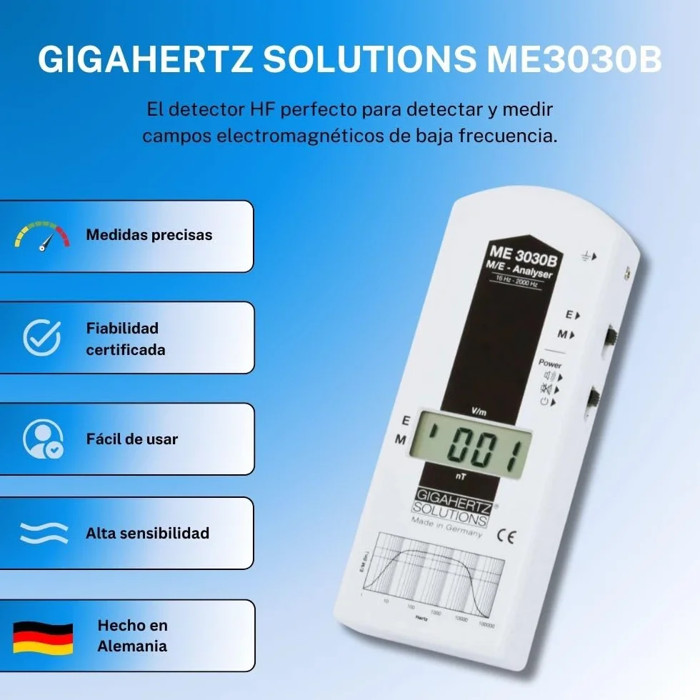 Gigahertz Solutions Medidor de CEM ME3030B | Baja frecuencia | 16Hz-2kHz | Medidor de Electrosmog para una medición fiable y precisa | Intensidad de campo eléctrico y magnético | Fabricado en Alemania