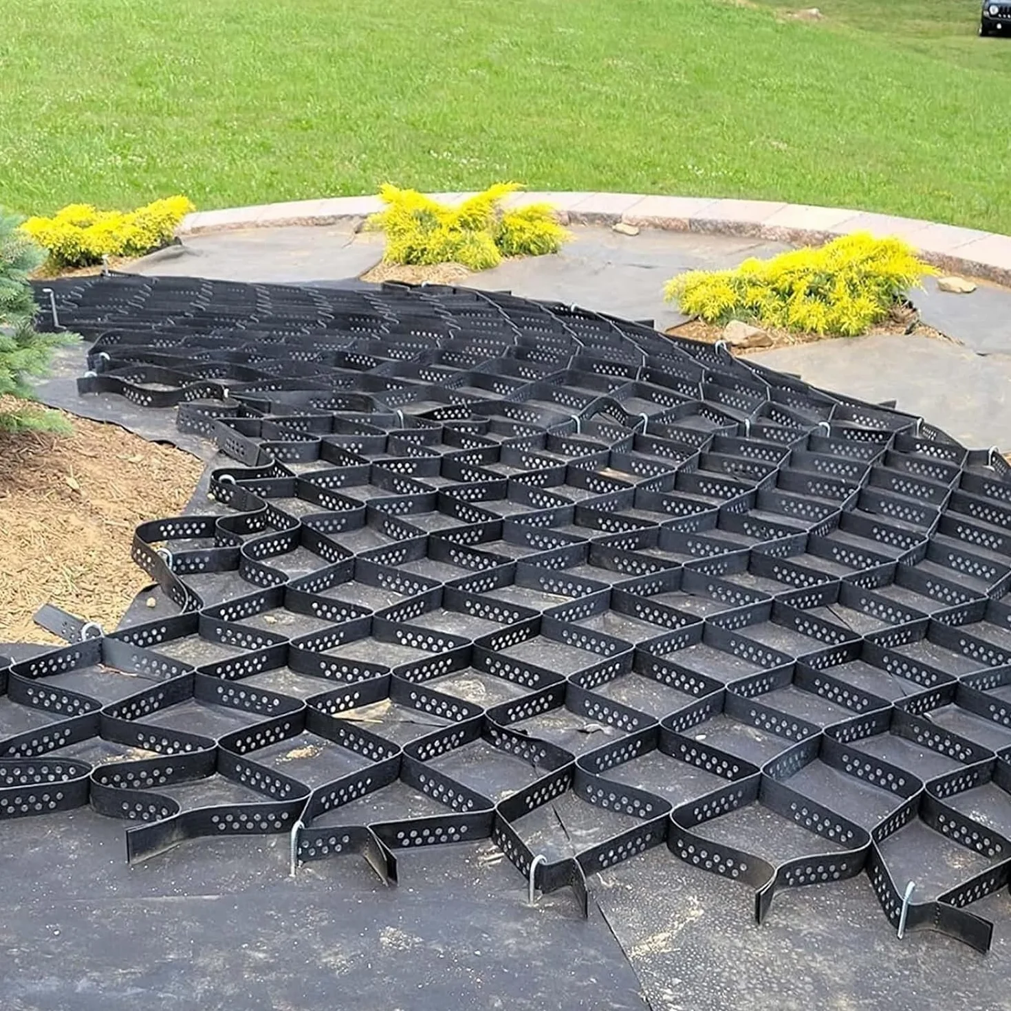ELzEy Rejilla de conexión a tierra de geomalla de HDPE resistente, estabilizador de grava permeable de pendiente de carril negro, utilizado para muros de contención, estacionamientos y pistas de