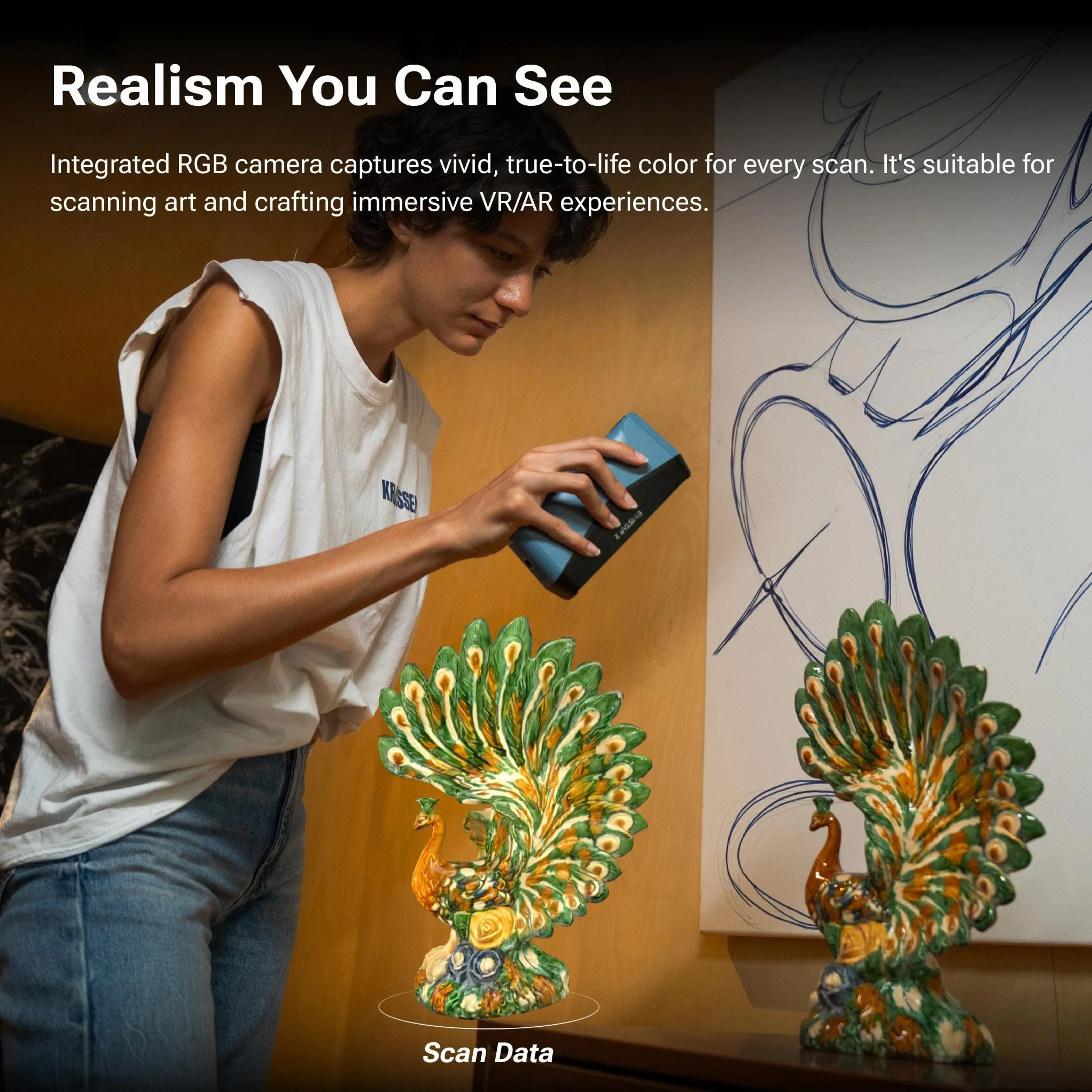 EINSTAR 2 escáneres 3D para impresión 3D, escaneo inalámbrico con Wi-Fi 6, 17 líneas láser azul paralelas + luz infrarroja VCSEL, escaneo de alta velocidad de hasta 90 FPS, a todo color