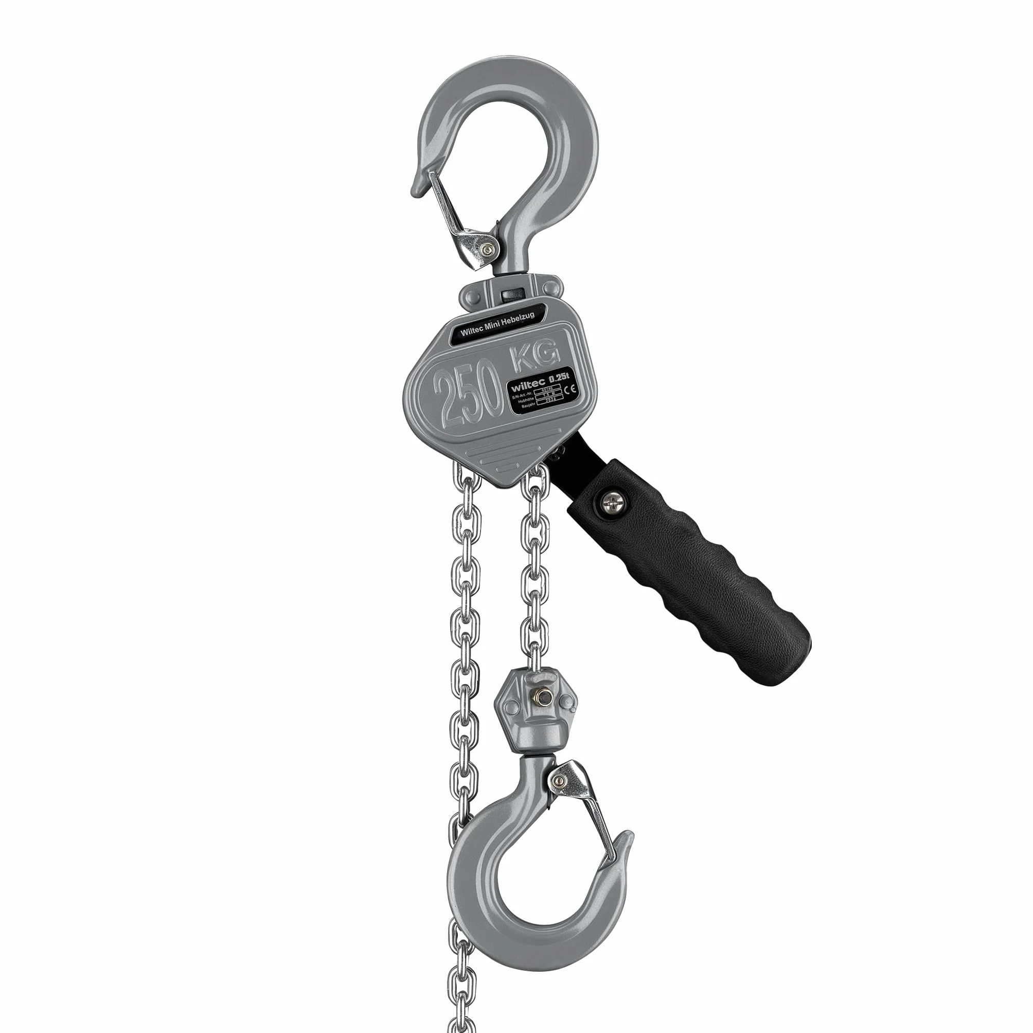 Wiltec Mini polipasto de palanca 250 kg con cadena G100 y carcasa de aluminio cabrestante manual de 1,5 m de elevación sistema de freno y engranaje reductor para mayor seguridad y facilidad de uso
