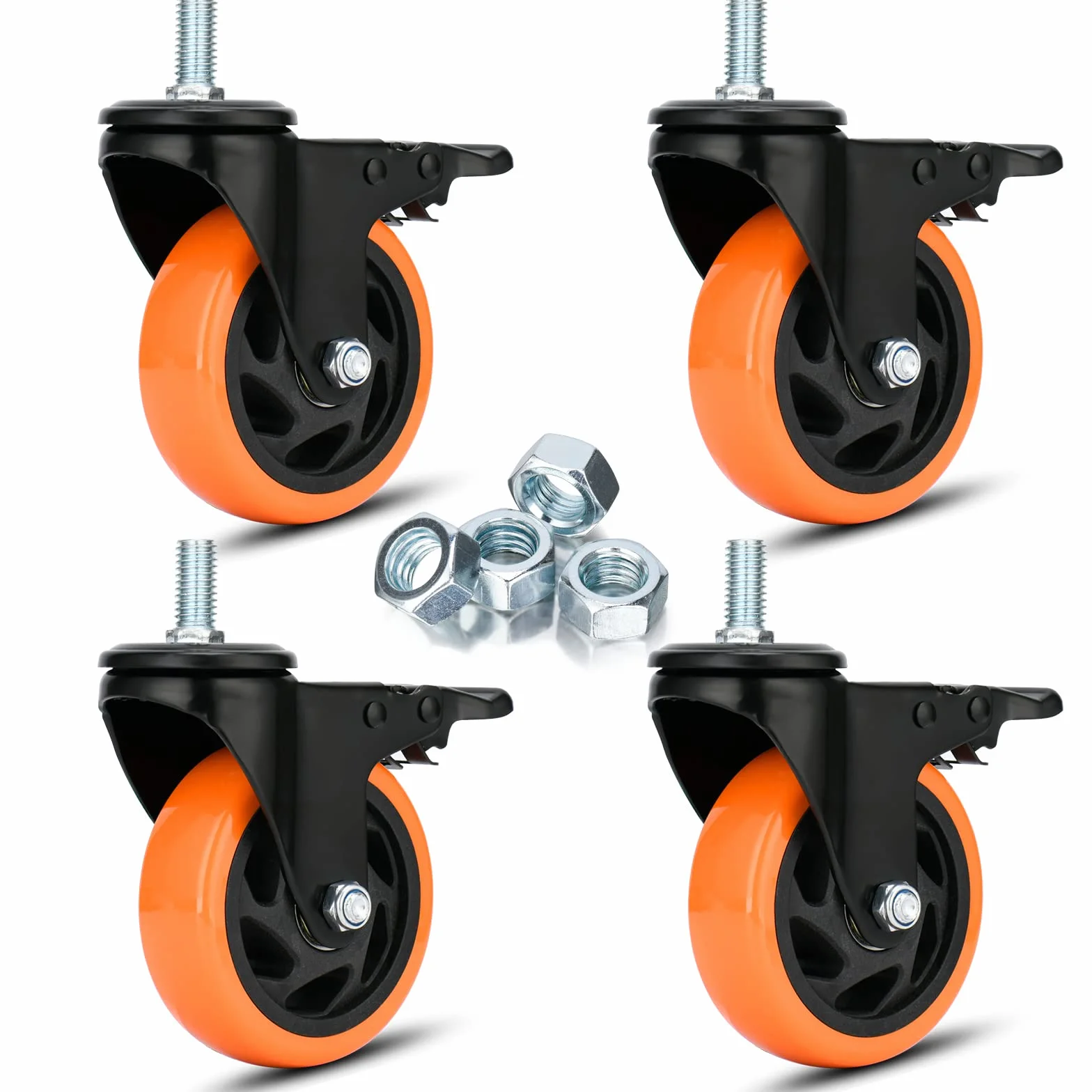 Juego de 4 ruedas de vástago roscado de 100 mm, 540 kg, M12, doble bloqueo, ruedas giratorias industriales con frenos, seguridad suave, sin ruidos para carro, furniture