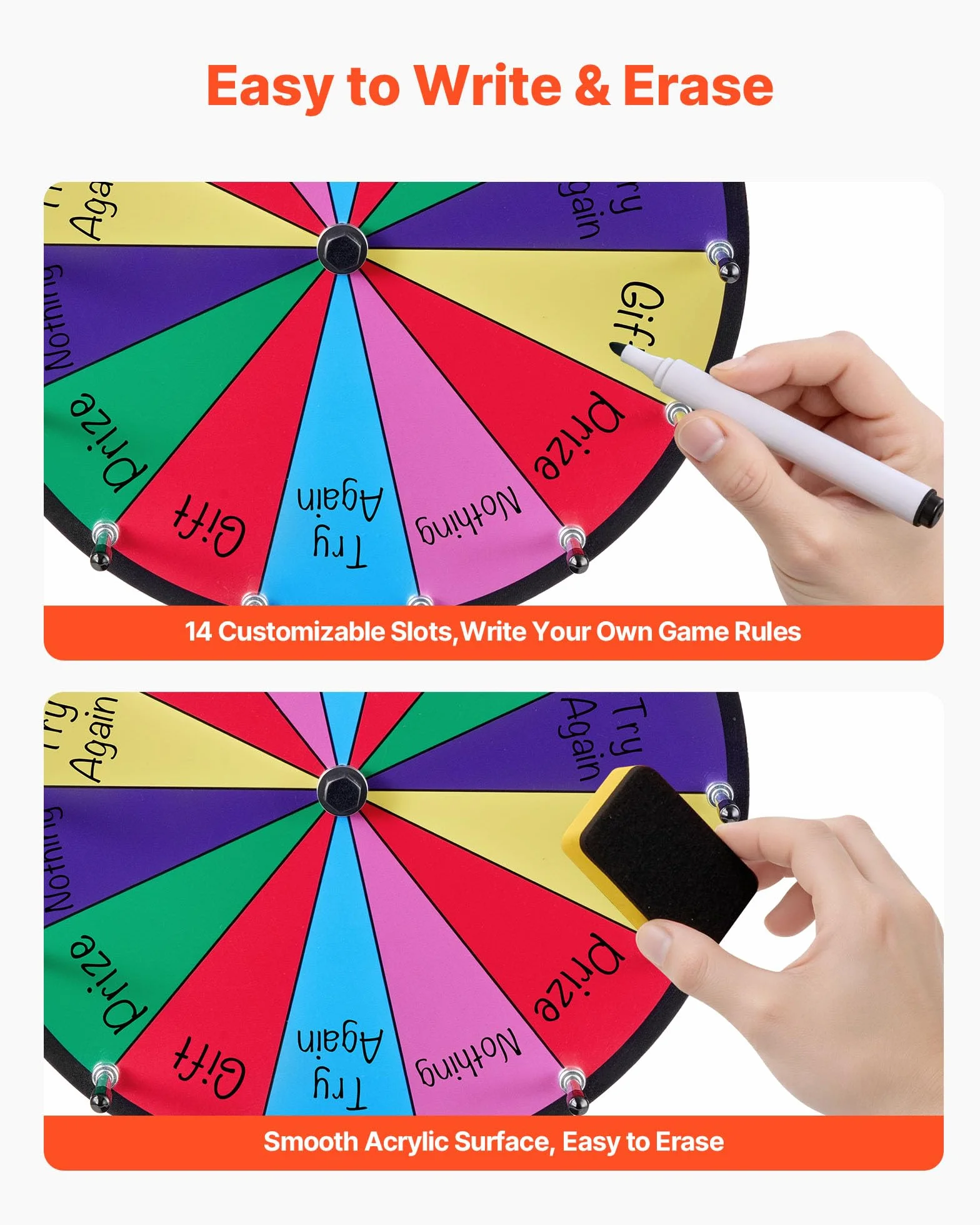 VEVOR Rueda de la Fortuna 14 Ranuras con Soporte Juegos de Lotería Ruleta Ganadora 300 x 160 x 390 mm