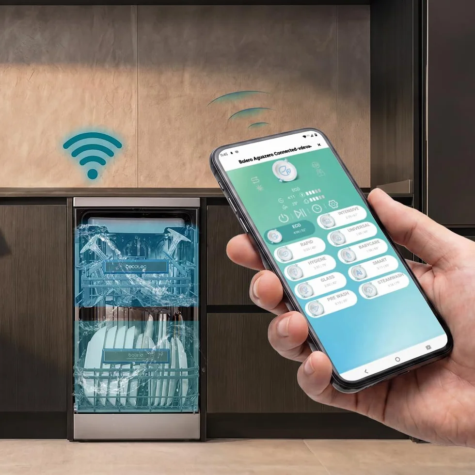 Cecotec Lavavajillas 45 cm Libre Instalación Bolero Aguazero 4560 Inox Connected 11 Cubiertos 9 Programas Motor Inverter Plus Duo Panel Touch WIFI