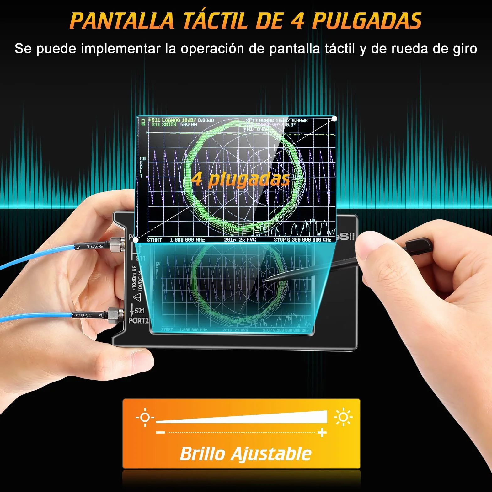 Seesii LiteVNA Analizador de Redes Vectoriales, 4'' Analizador de Antenas 50kHz-6,3GHz Soporta Almacenamiento de Datos para S Parámetros HF VHF UHF SWR Retraso de Fase Smith Chart
