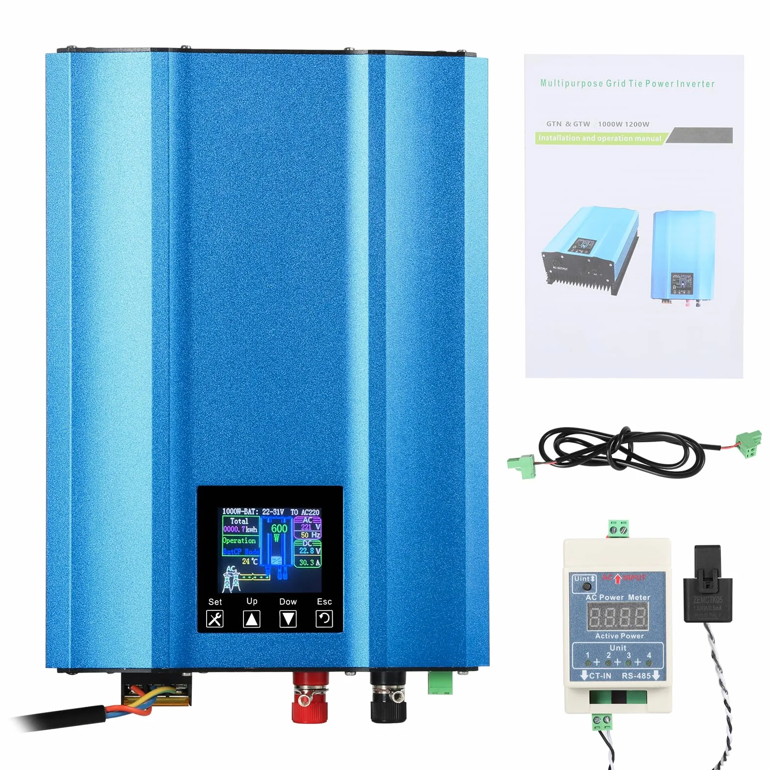 DEWIN Inversores Solares, Inversor Solar Inversor MPPT Grid Tie para Paneles solares fotovoltaicos 24V Descarga de batería Ajustable AC 220V 1000W
