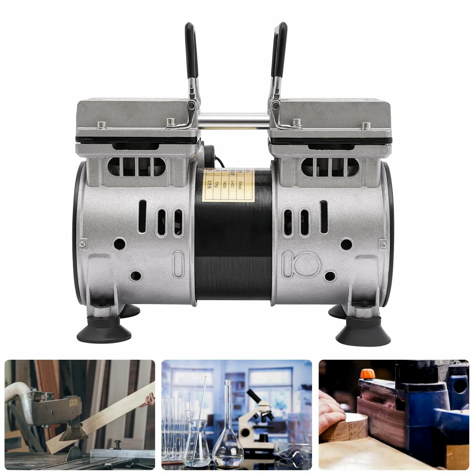 Bomba de vacío sin aceite, bomba de vacío de 550 W, bomba de vacío con silenciador, bomba de vacío de laboratorio industrial, 1400 rpm, sin aceite, bomba de vacío portátil, compresor de aire