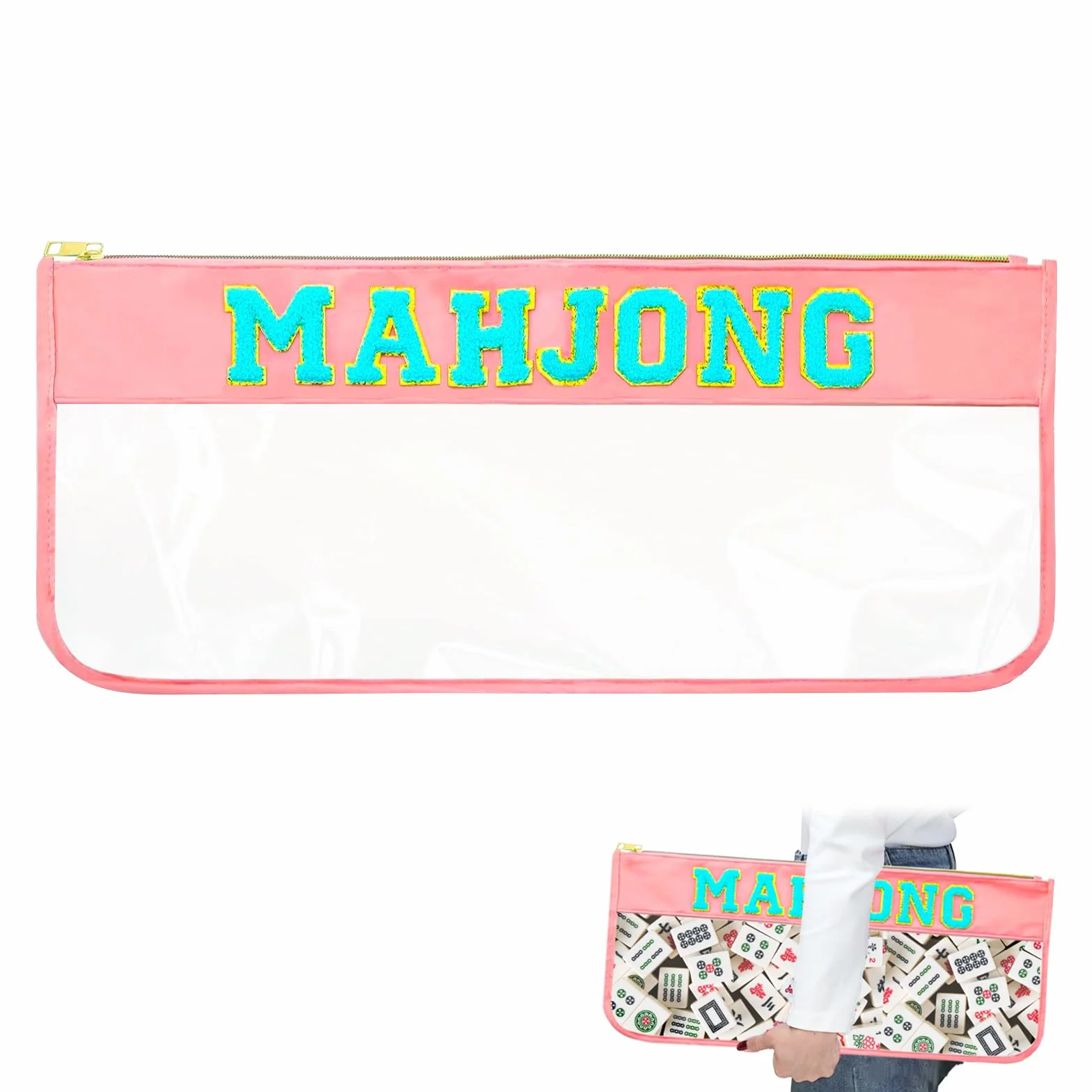 Bolsa de Mahjong Americana HINGTAI - Estuche Transparente con Cremallera Dorada