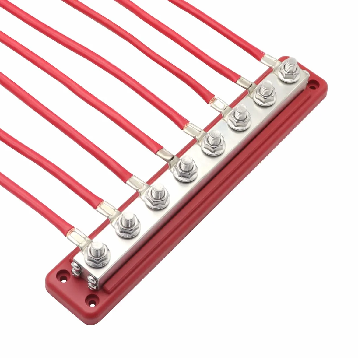 Bus Bar Barra colectora de 600A bloque de distribución de energía de cobre de 300V CA/ 48V CC con terminales de cableado de pernos de 8x M10 Busbar 600 Amp para Auto/Marinos/Solares, rojo