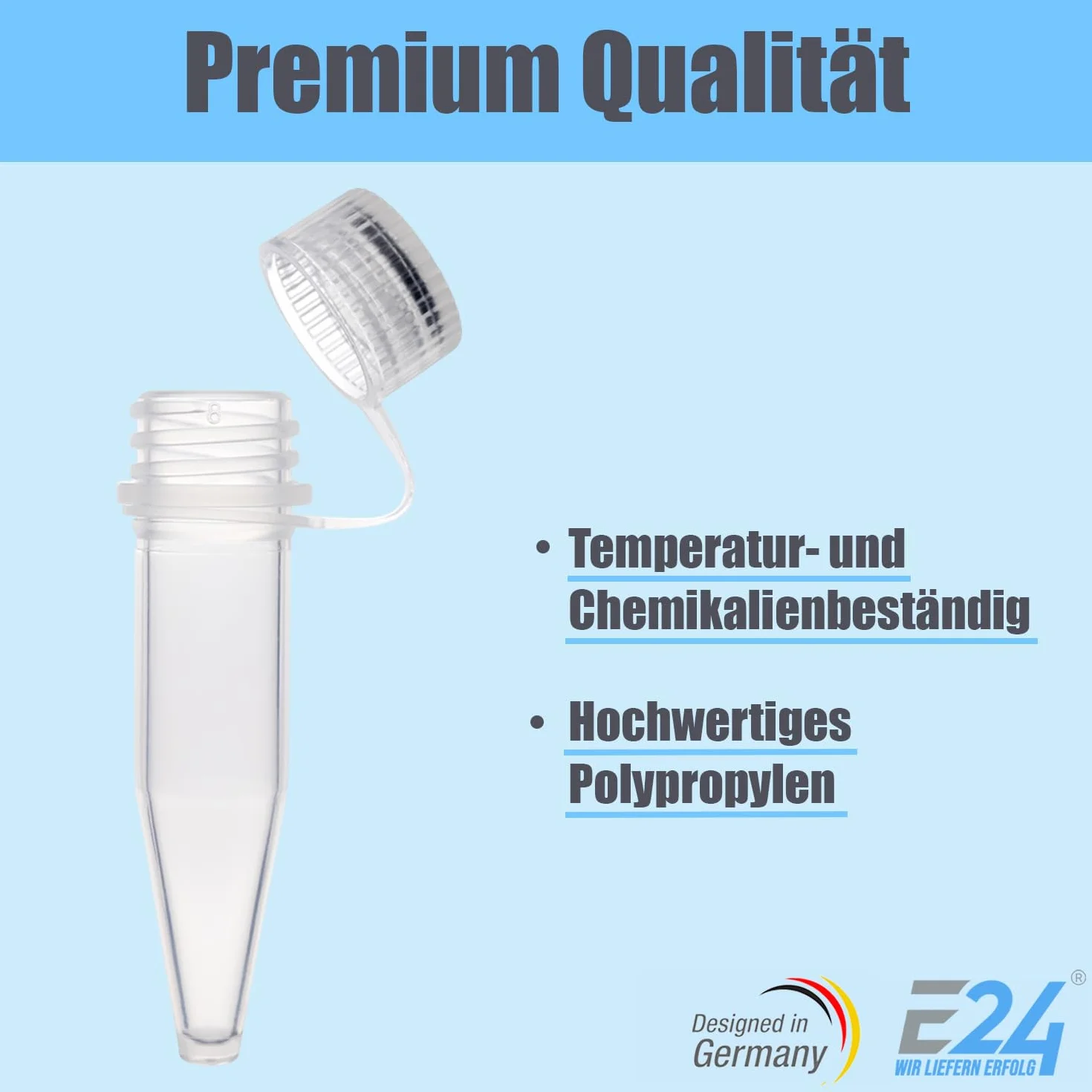 Recipiente de plástico E24 con tapa, tubo de centrífuga de 1,5 ml, cápsulas de coque para llenar (50 unidades, transparentes)