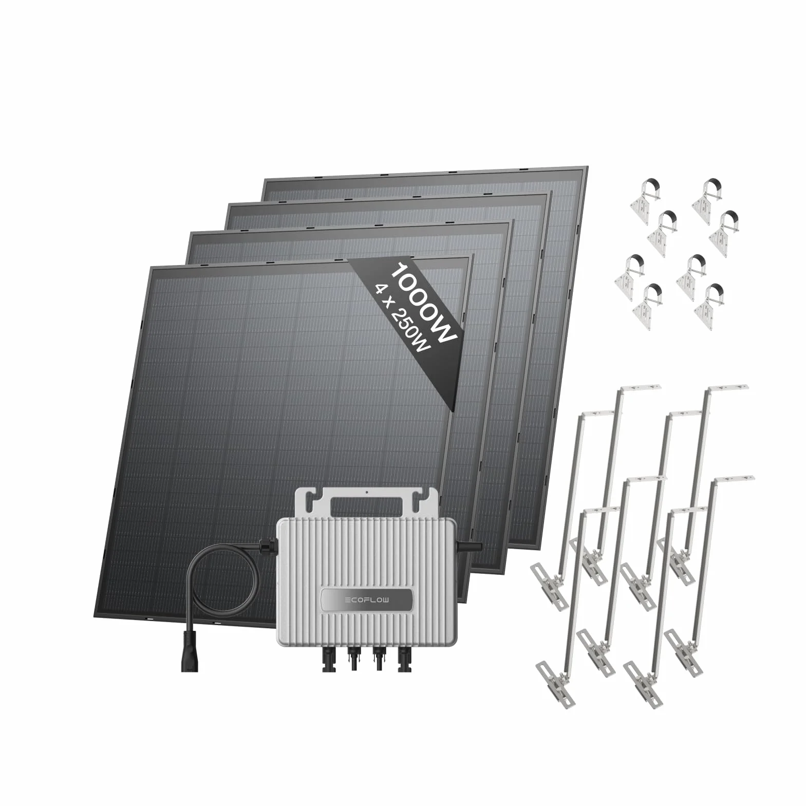 Kit Solar EcoFlow STREAM, Microinversor de 800 W Solar Inteligente conectado a la red, paneles solares fotovoltaicos de 250 W*4 con soporte ligero, control a través de Wi-Fi y APP, ideal para balcones