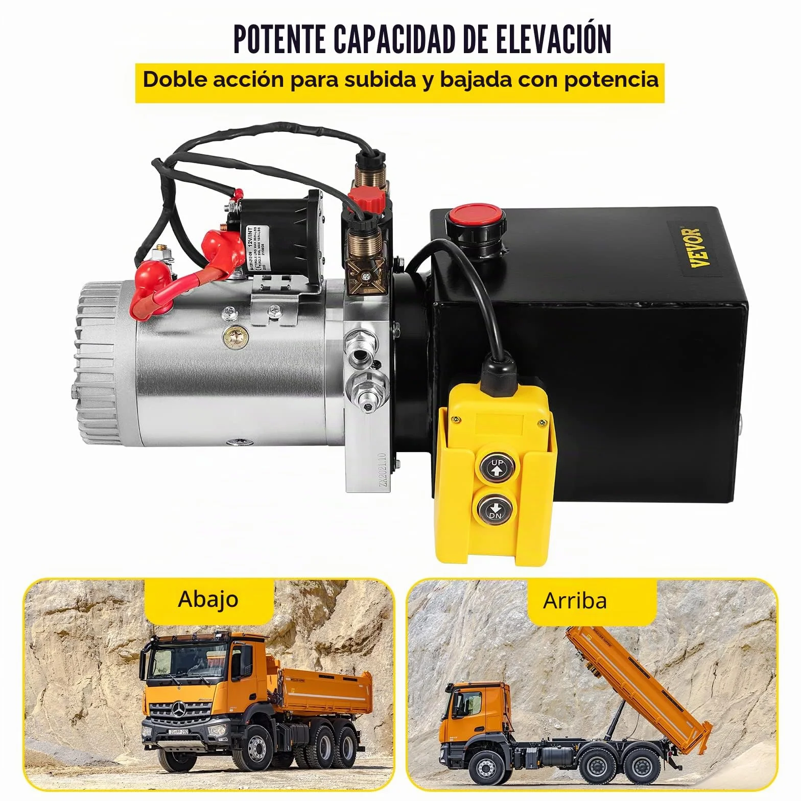 VEVOR Bomba Hidráulica Remolque Tanque 12V con Doble Efecto 4L, para Remolque de Coches, Depósito de Metal, Bomba Hidráulica con Efecto Doble para Remolque Volquete