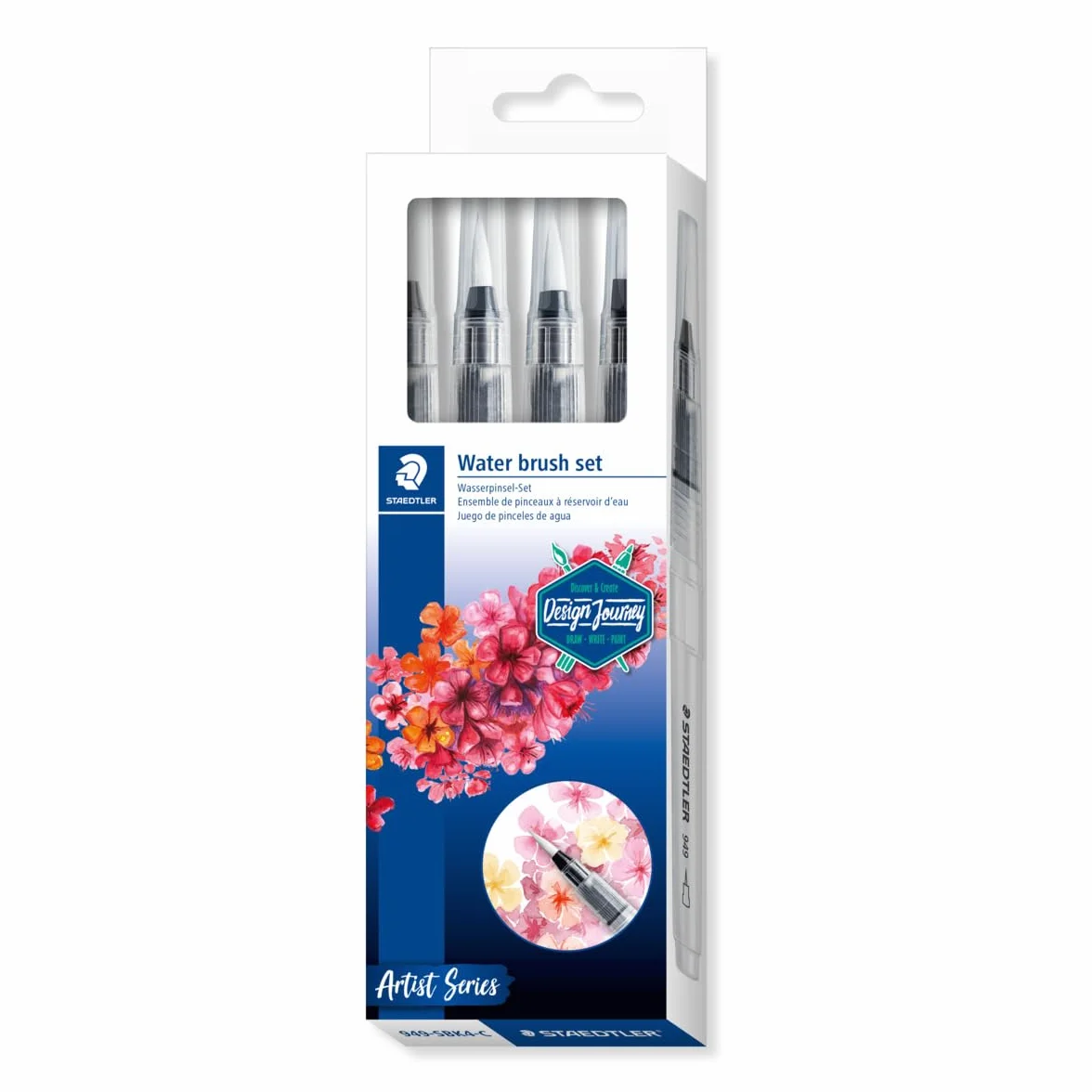 STAEDTLER Design Journey 949-SBK4-CST Water Brush Blíster con Cuatro Pinceles de Agua Blanco