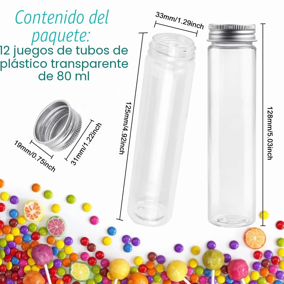 REFORUNG 12 PCS Tubos de Ensayo de Plástico 80ML con Tapa Transparente para Laboratorio