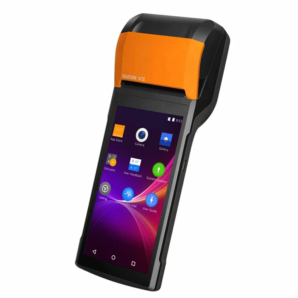 PDA Sunmi V2 Terminal de pago móvil con impresora integrada, android 7.1, pantalla táctil, compatible con 4G, Bluethooth, Wi-Fi