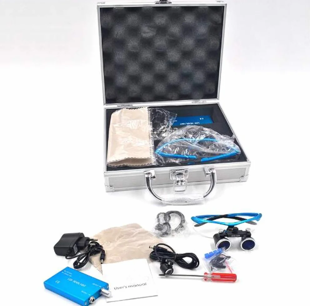 Surgery Dental Binocular Loupes 3.5X Magnifier with Light Head Lamp for Close Work